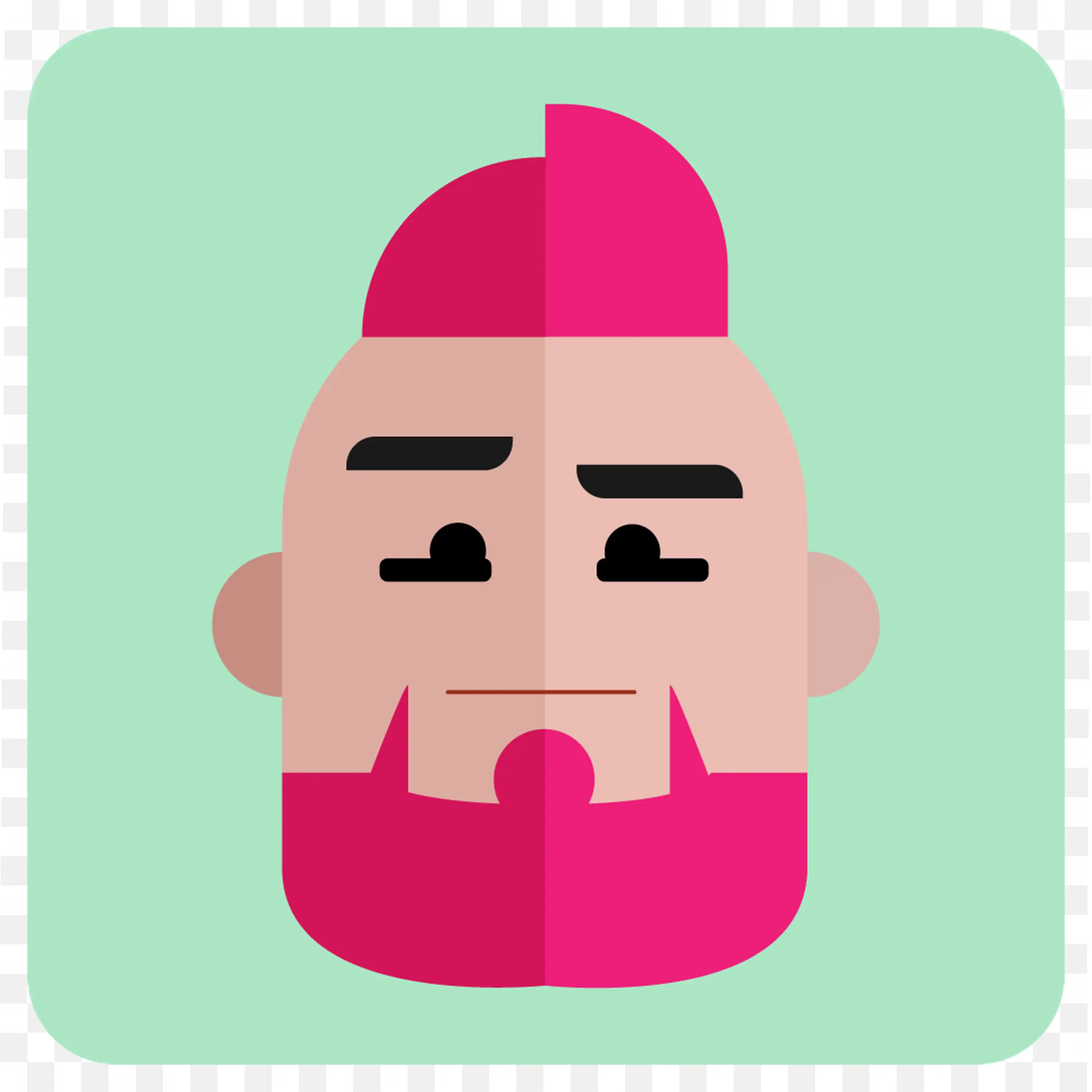 Flat Design Man Avatar with Pink Beard and Hair Illustration