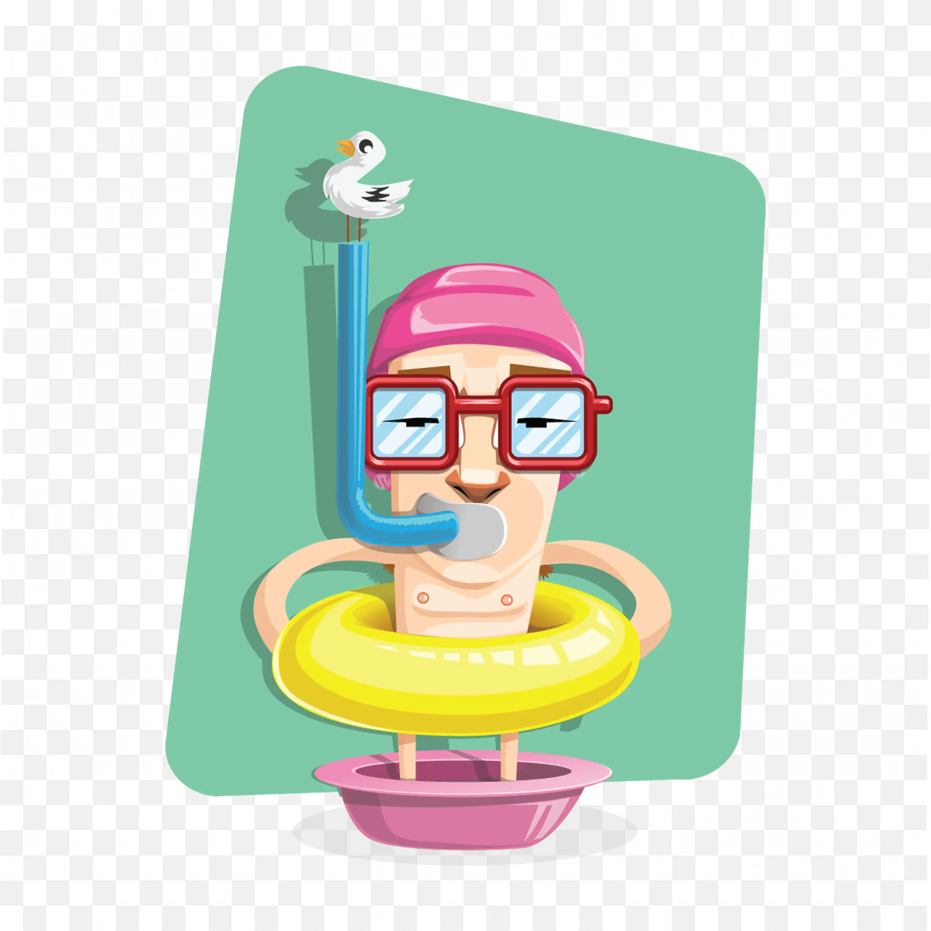 Fun Swim Cartoon with Bright Yellow Tube Png