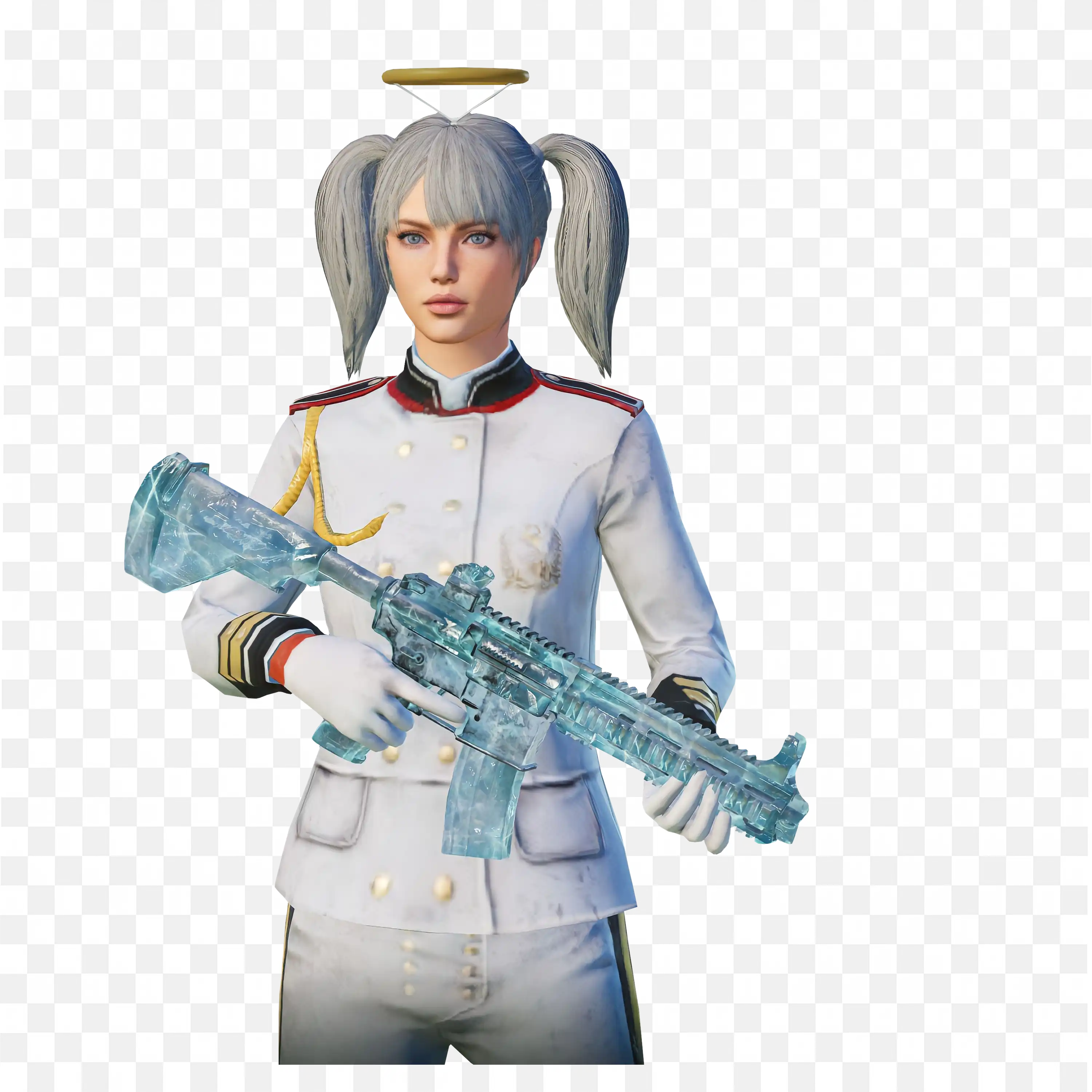 Furious Female Soldier with Ice Themed Rifle Png Images