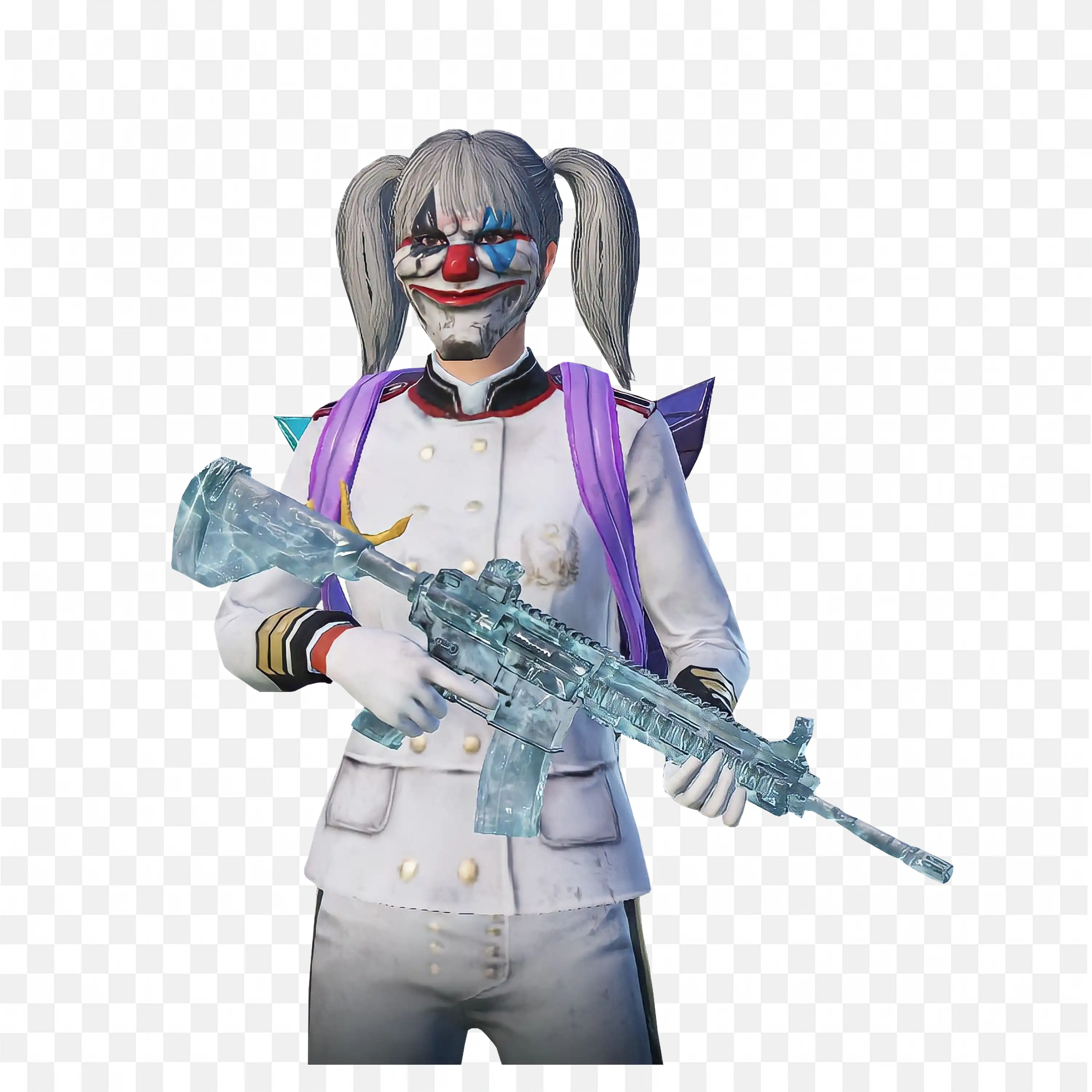 Girl with Gray Hair Clown Mask and Rifle Png Images Free