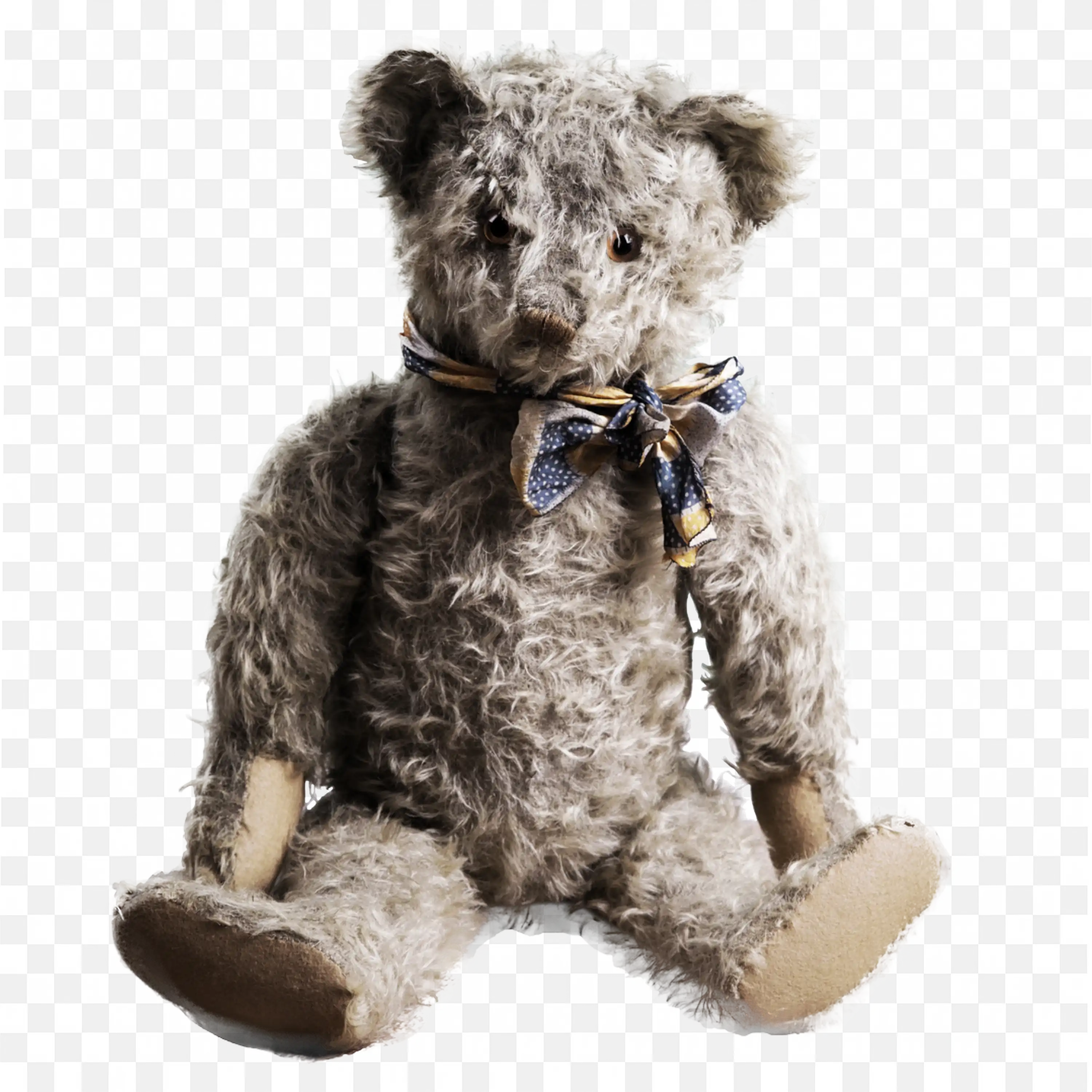 Grey Teddy Bear with Curly Fur and Dot Bow Tie Free Png