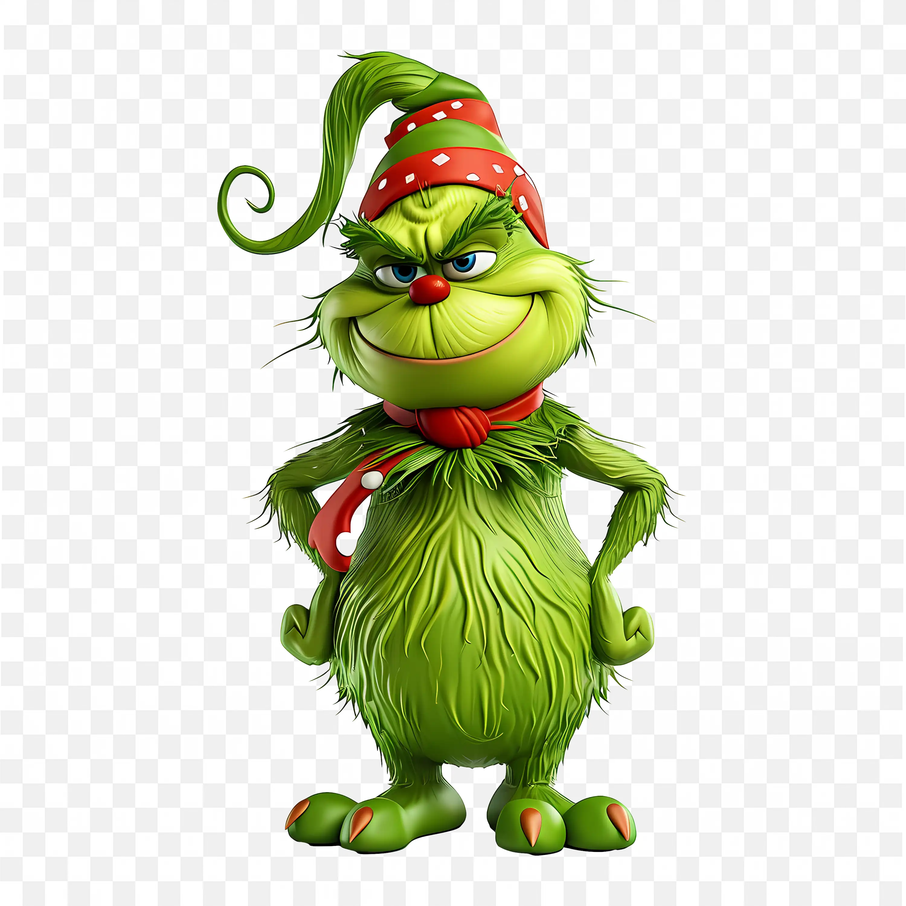 Green Grinch in Hat and Scarf with Mischievous Christmas Grin