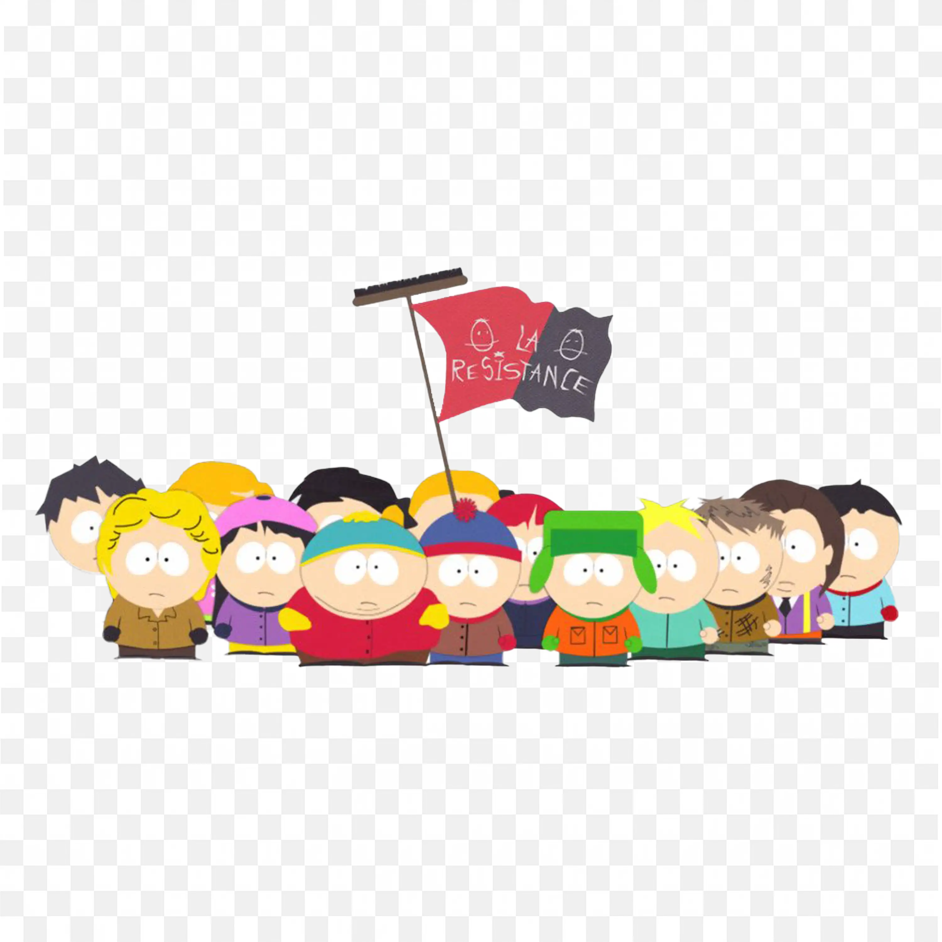 Group of South Park Kids Holding a La Resistance Flag Png