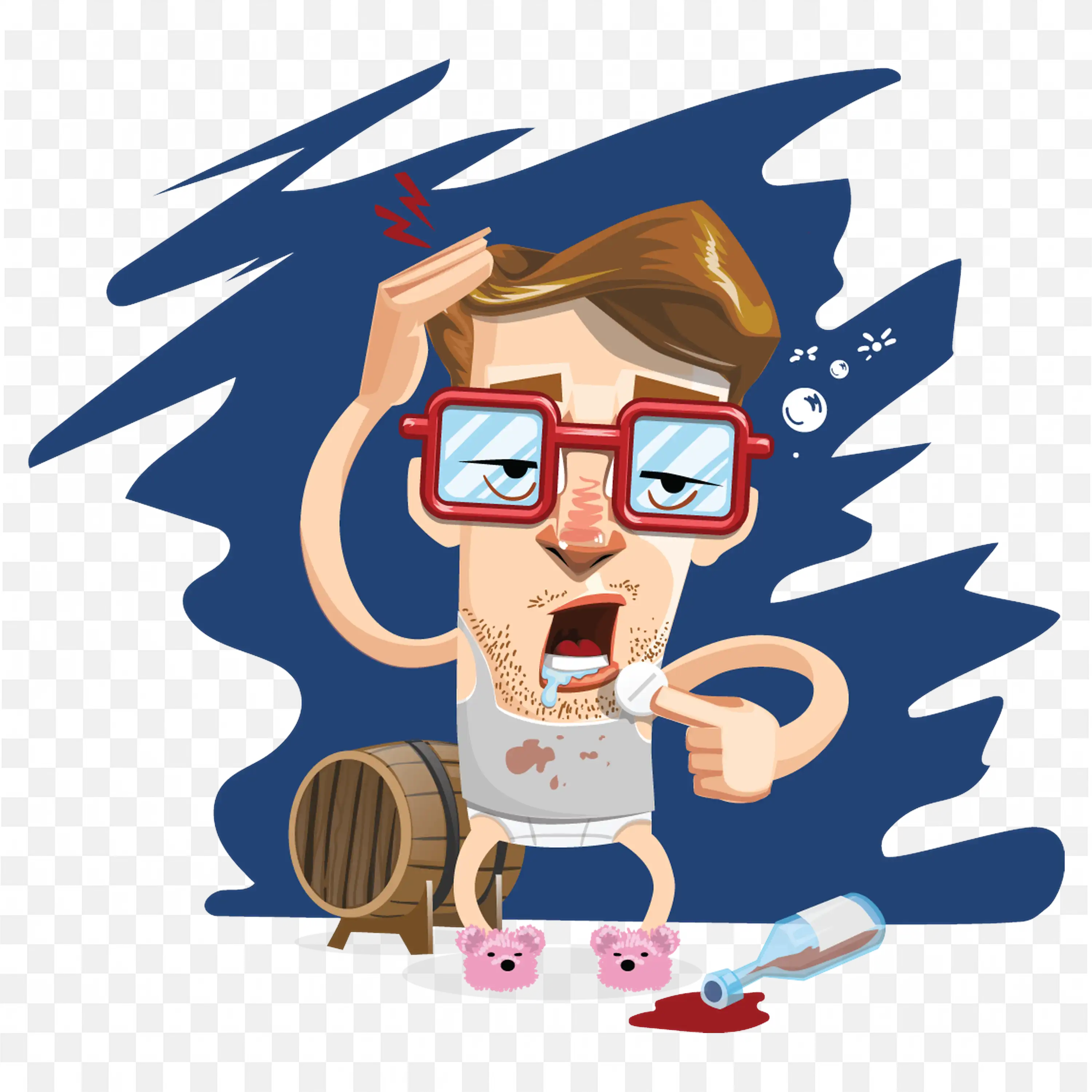 Hangover Cartoon Character Brushing Head Down Png