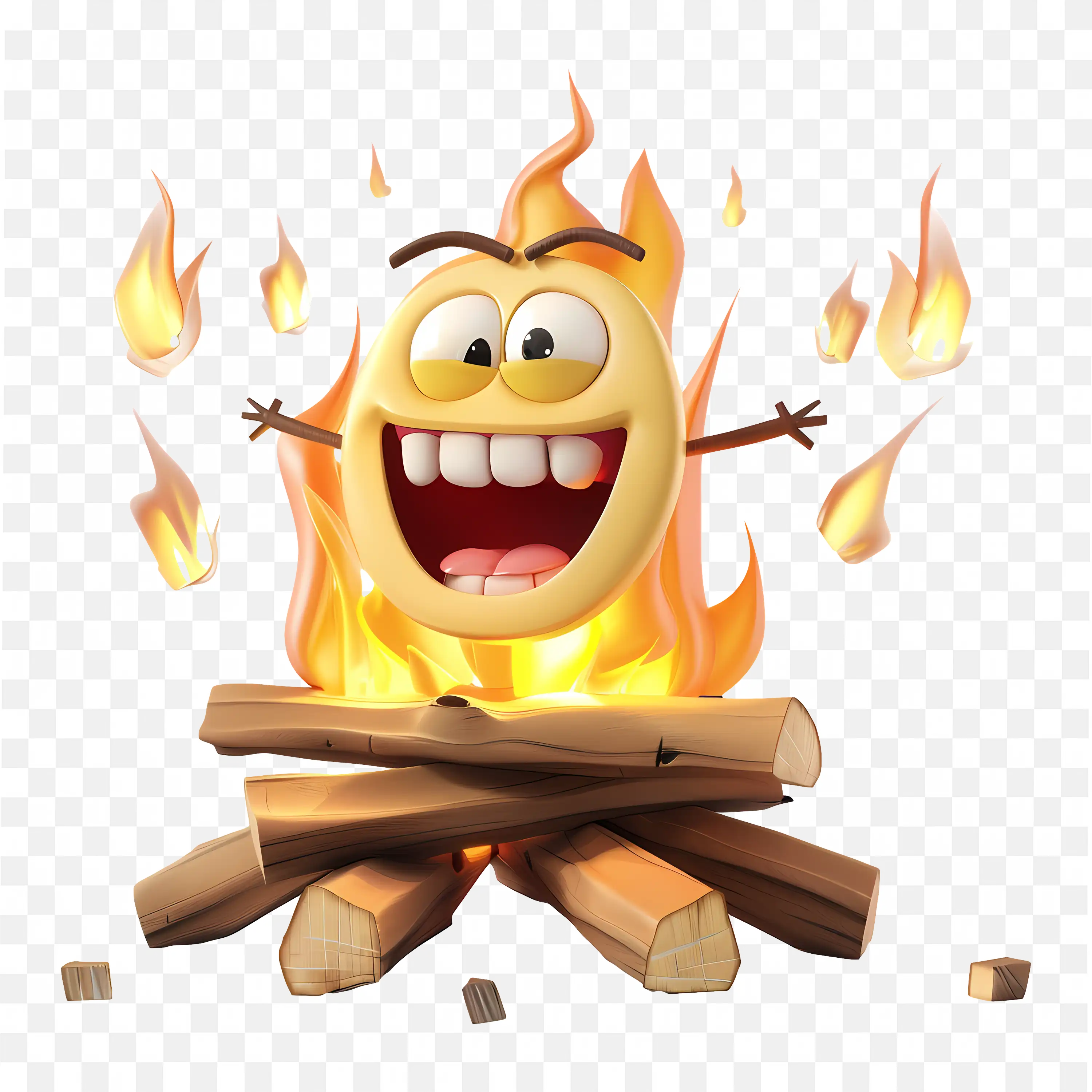 Happy Smiling Bonfire Cute Animated Fire 3D Png Image