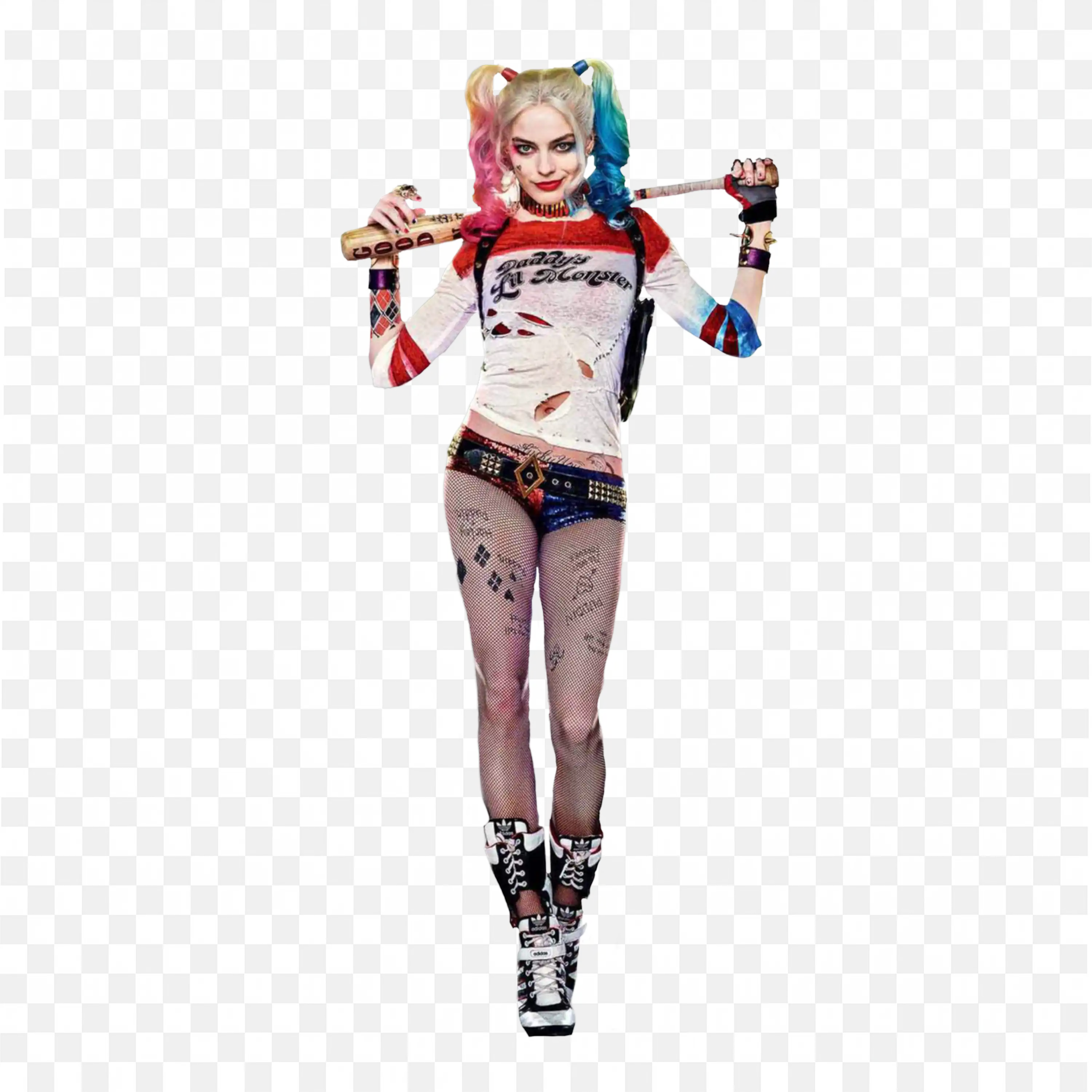 Harley Quinn Trendy Pink and Yellow Hair Look Png