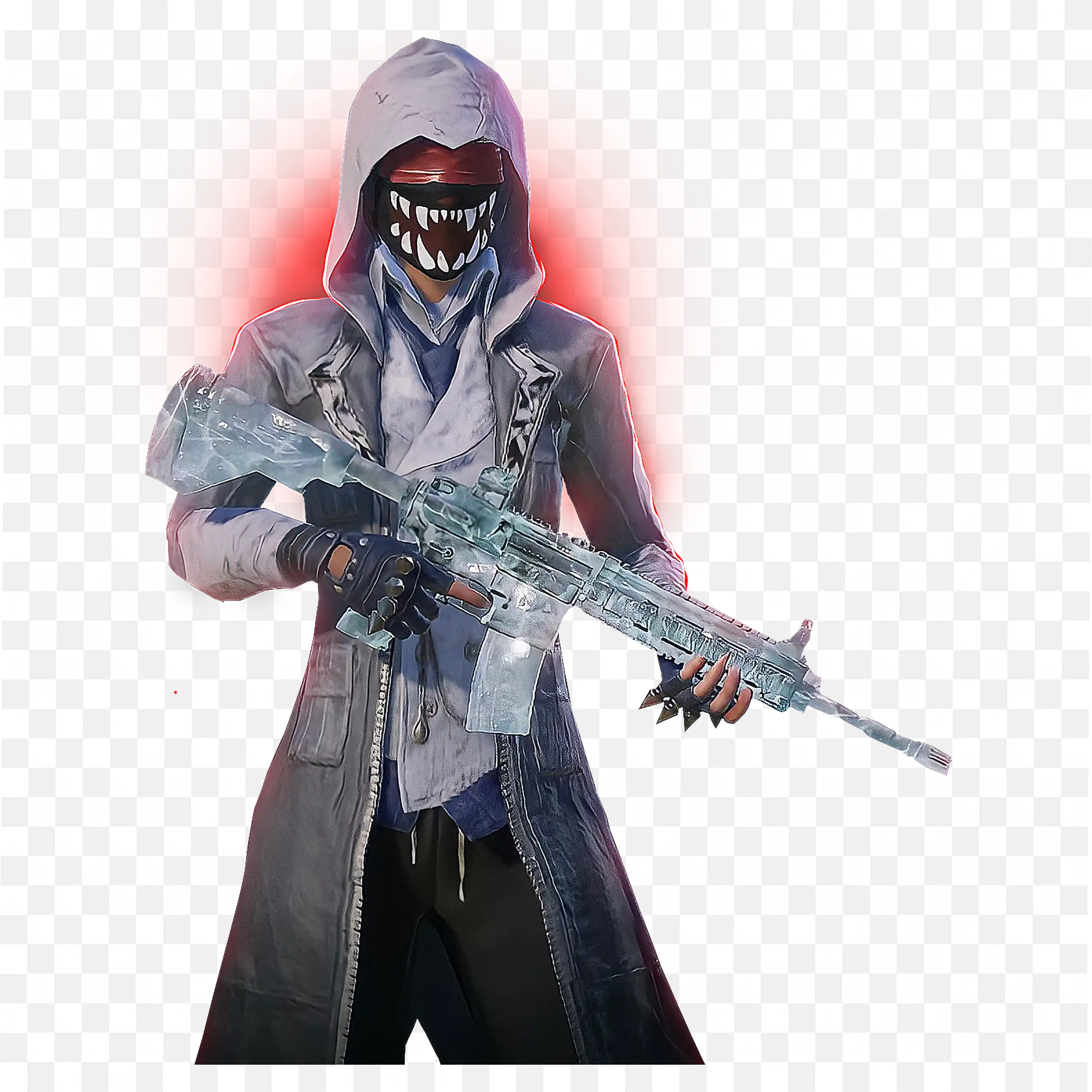 Hooded Warrior with Ice Rifle and Monster Teeth Mask Free Png
