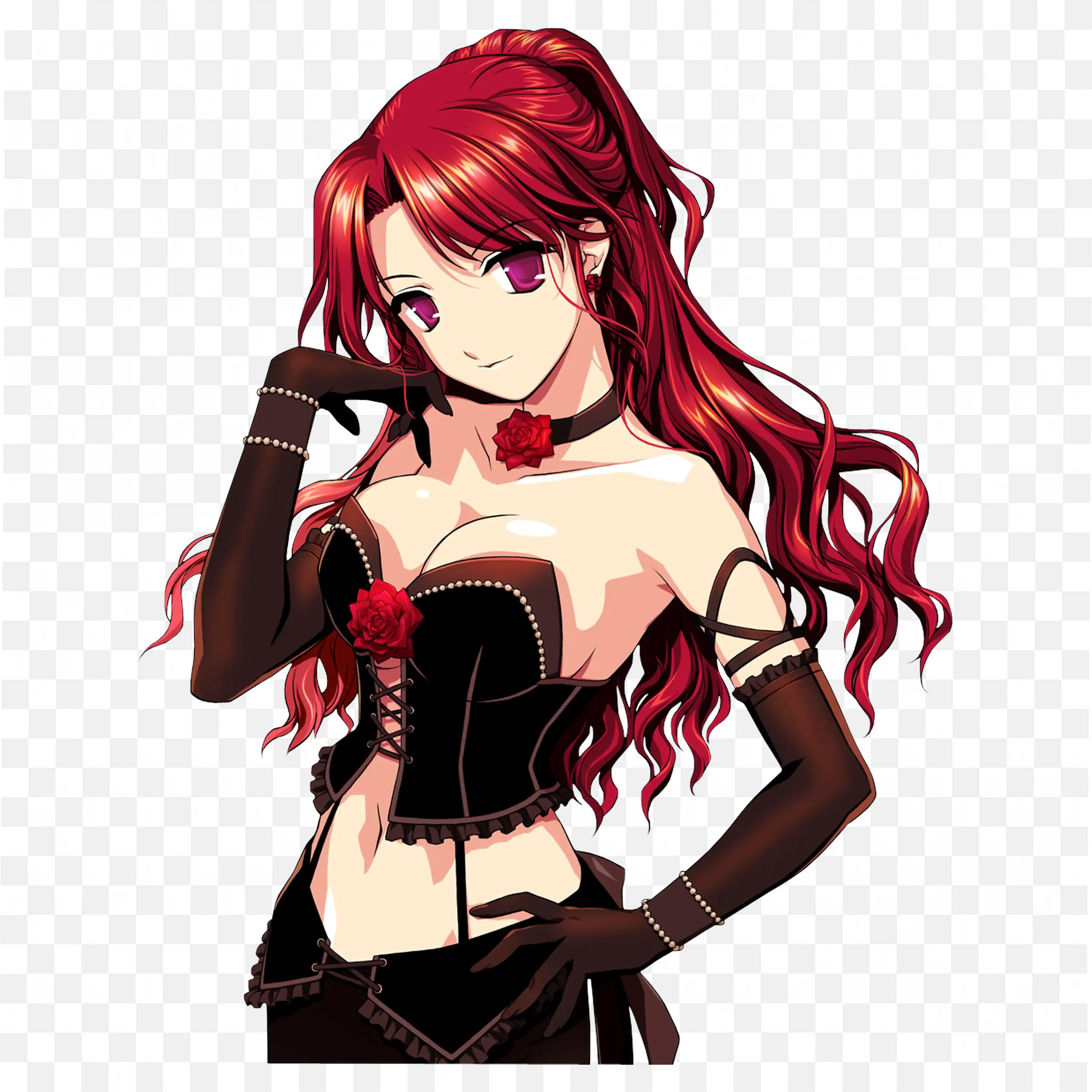 Hot Anime Girl with Striking Red Hair in Stylish Pose
