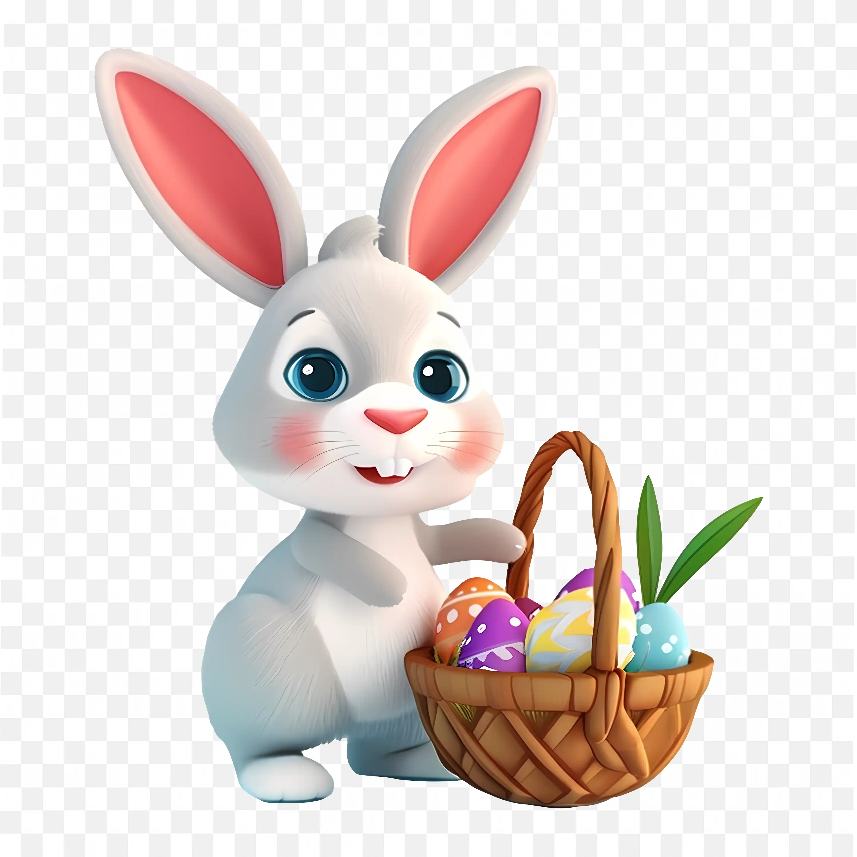 Joyful Easter Rabbit Holding Basket of Colorful Eggs