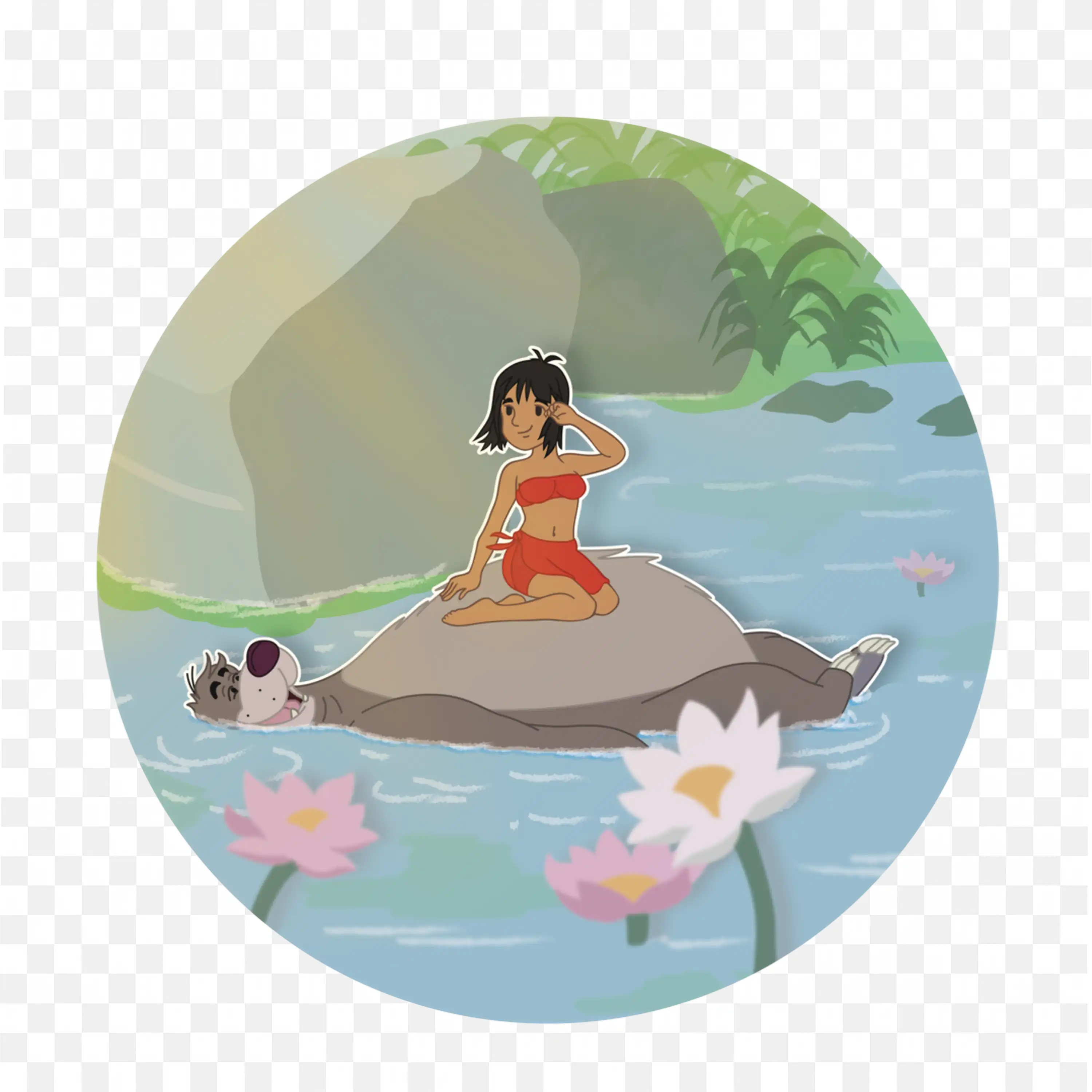 Mowgli and Baloo Floating in the River the Cartoon Scene