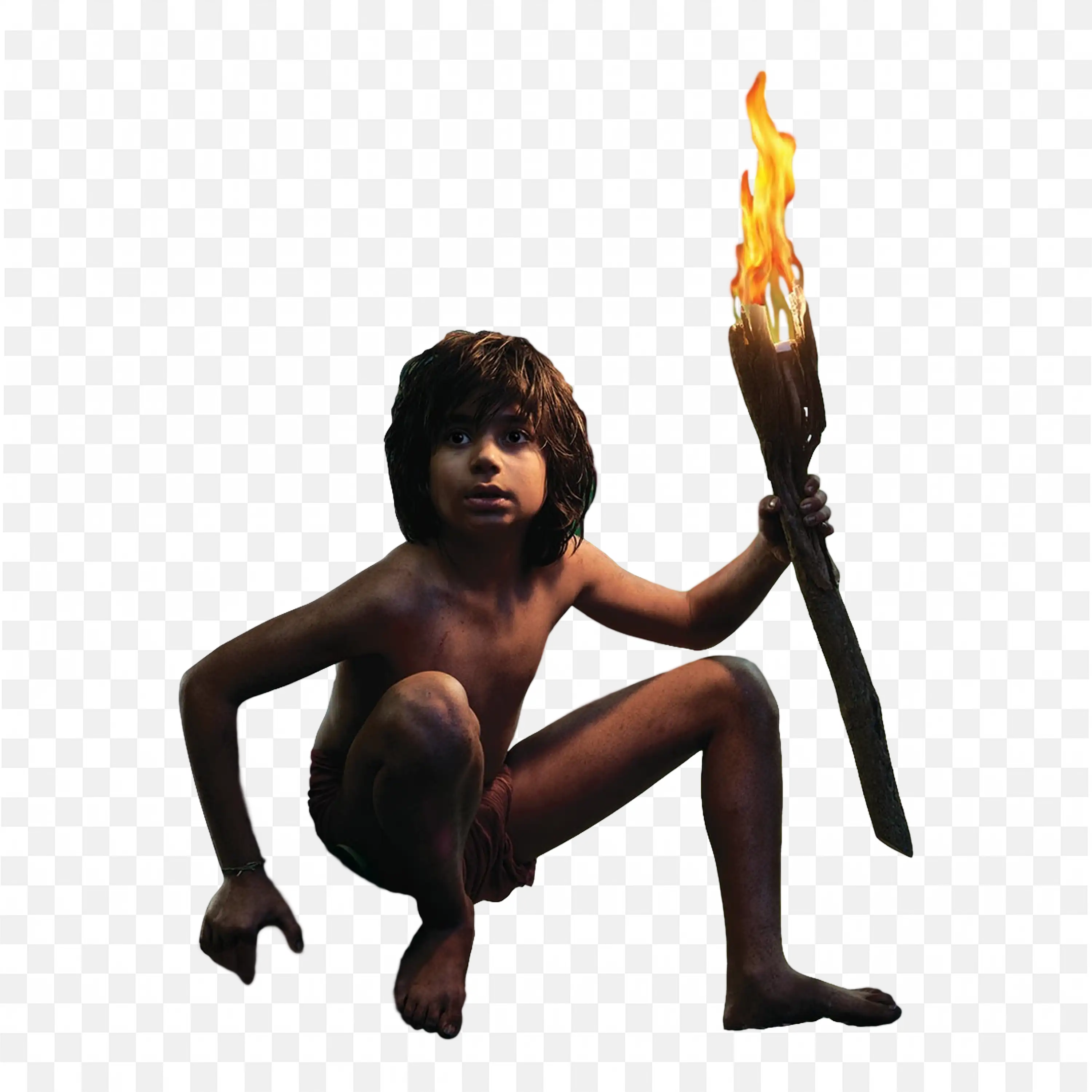 Mowgli Holding a Torch Character in a Dramatic Pose Pngs