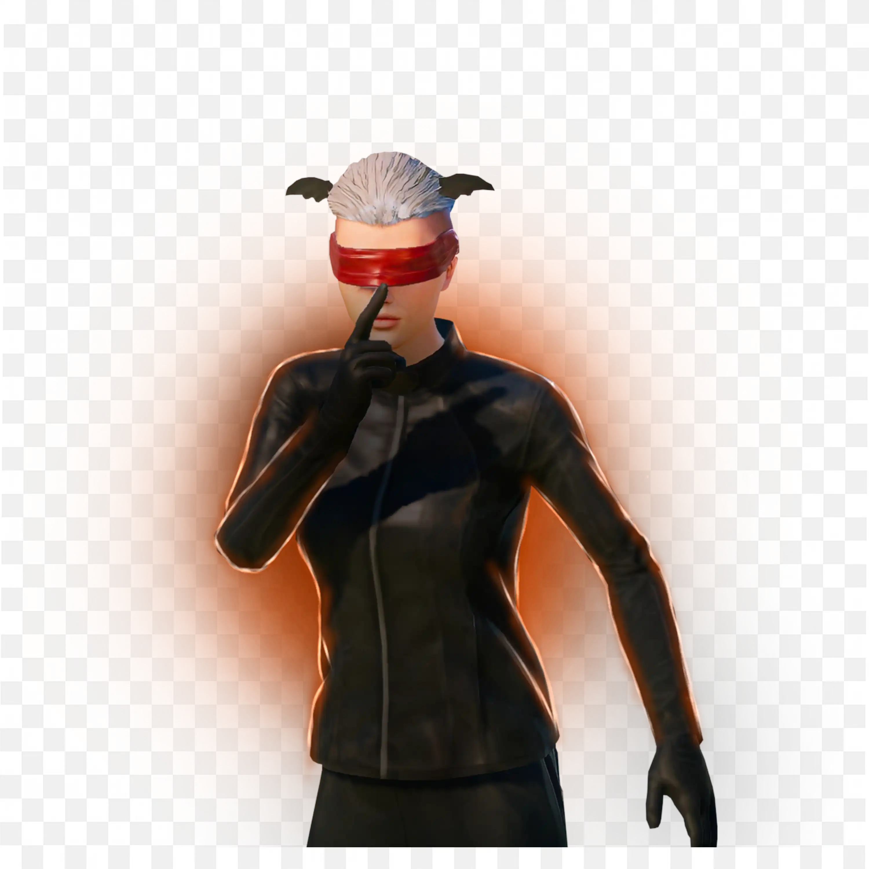 Mysterious Figure with Red Blindfold and Bat Wings Hat Png