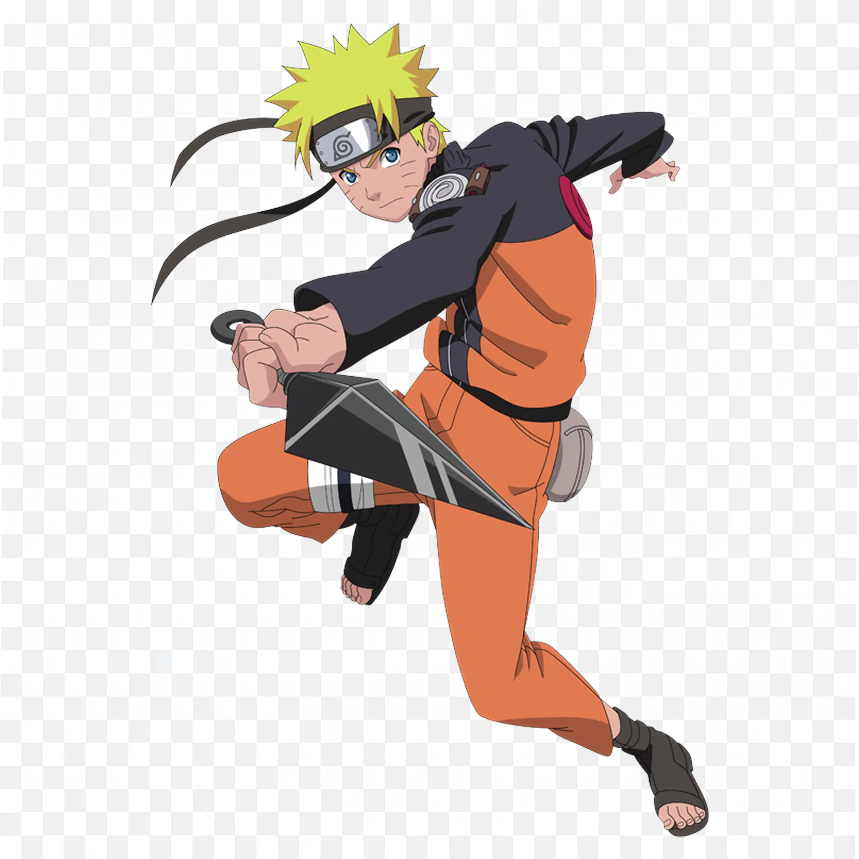 Naruto with Kunai in Action Anime Character Artwork Free Png