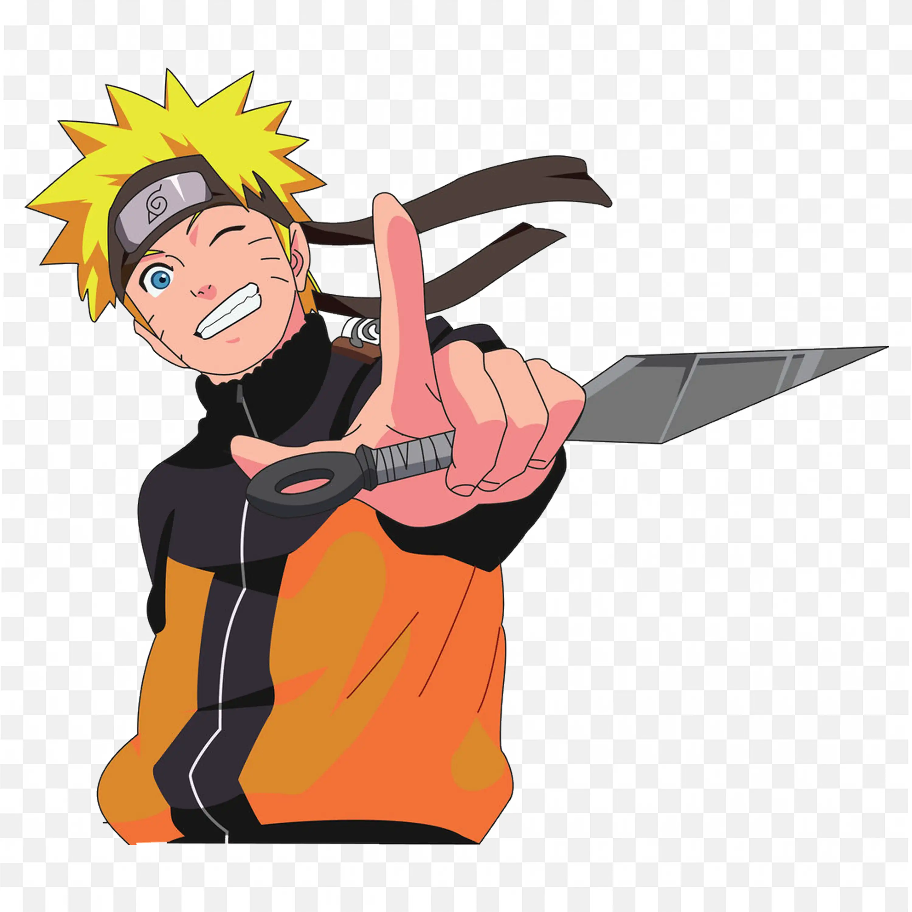 Naruto Uzumaki with a Weapon and Smiling Pose Free Png Image