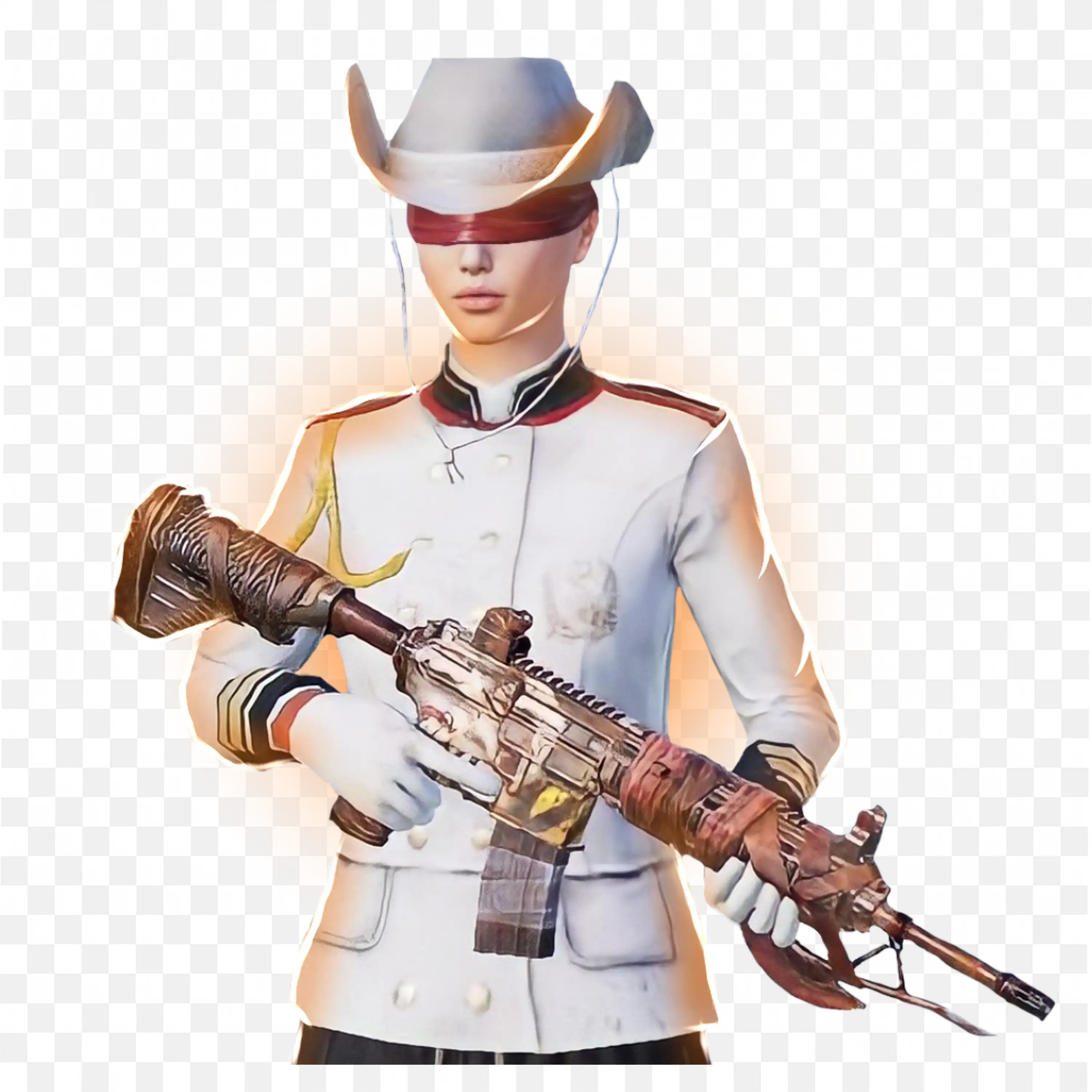 Navy Uniformed Figure with Cowboy Hat and Red Blindfold Png