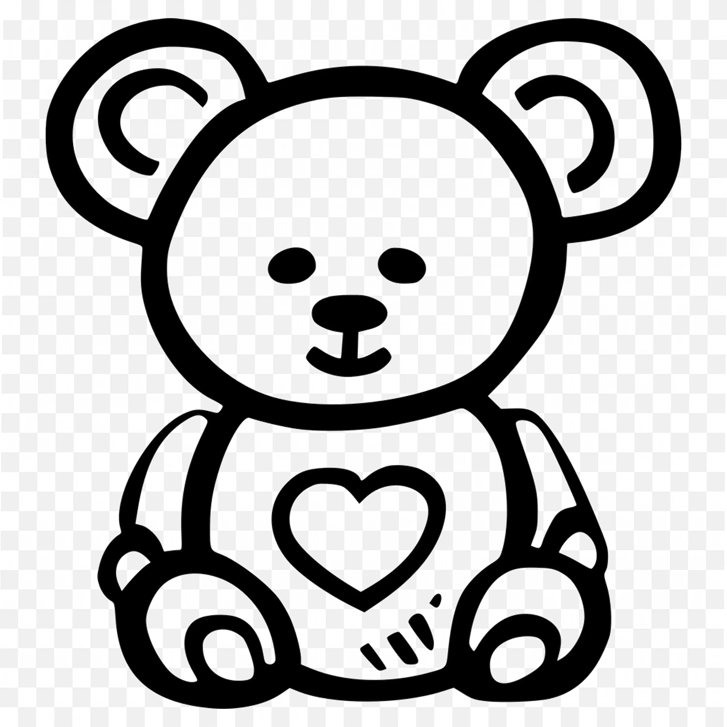 Outline of a Black Teddy Bear with Heart Icon Png Free
