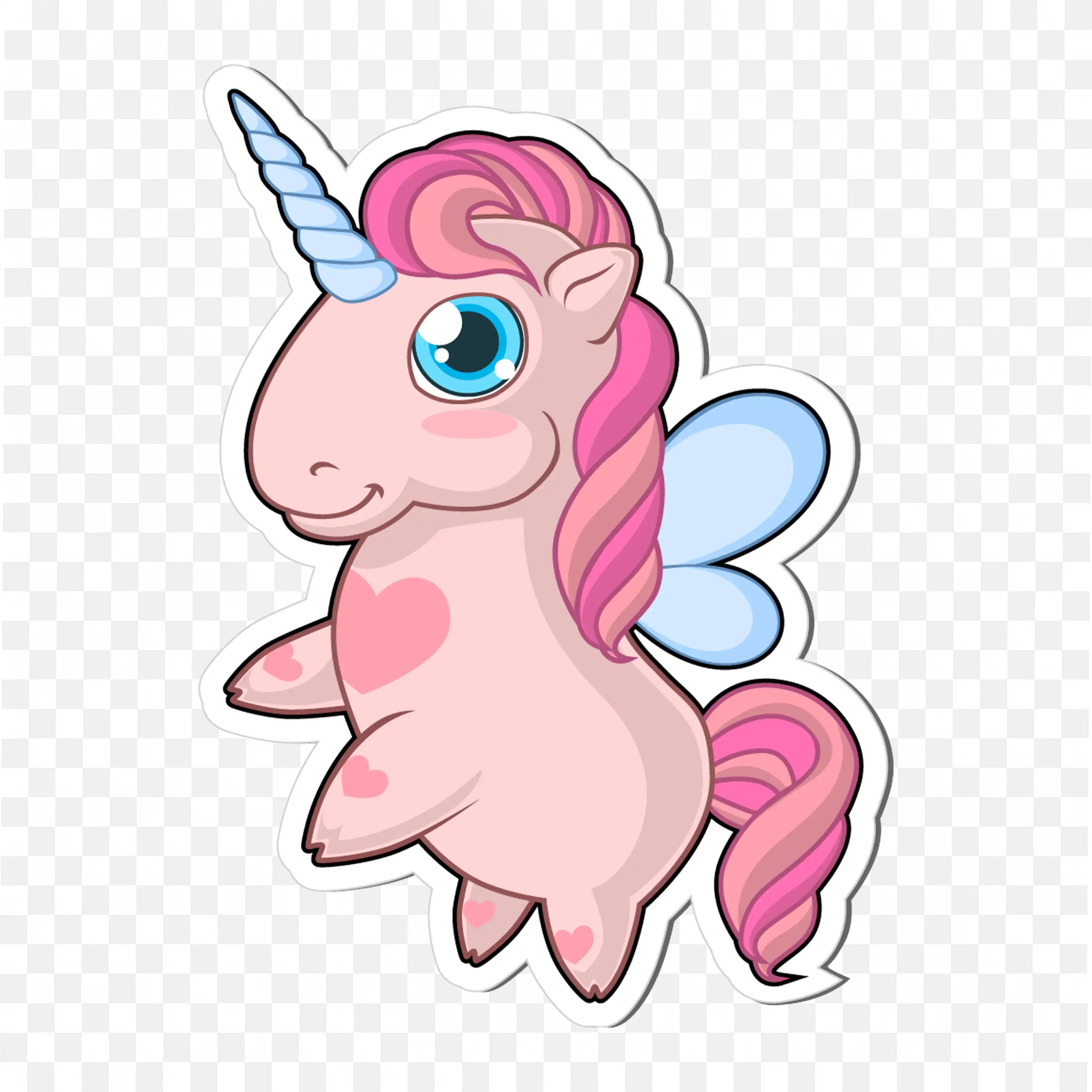 Pink Unicorn with Blue Wings and Heart Png Images Free
