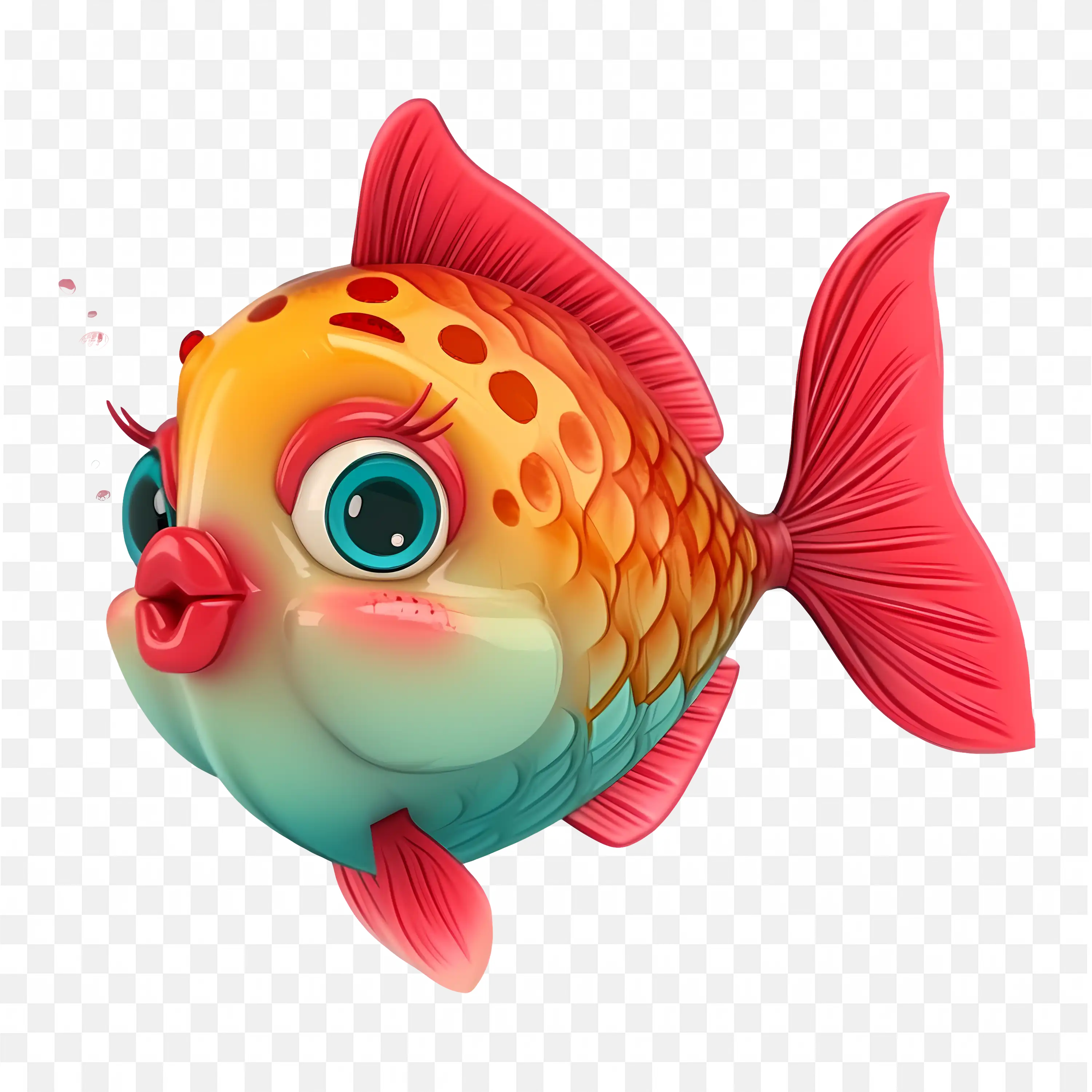 Plush Smiling 3D Valentine Fish Cartoon Png Illustration