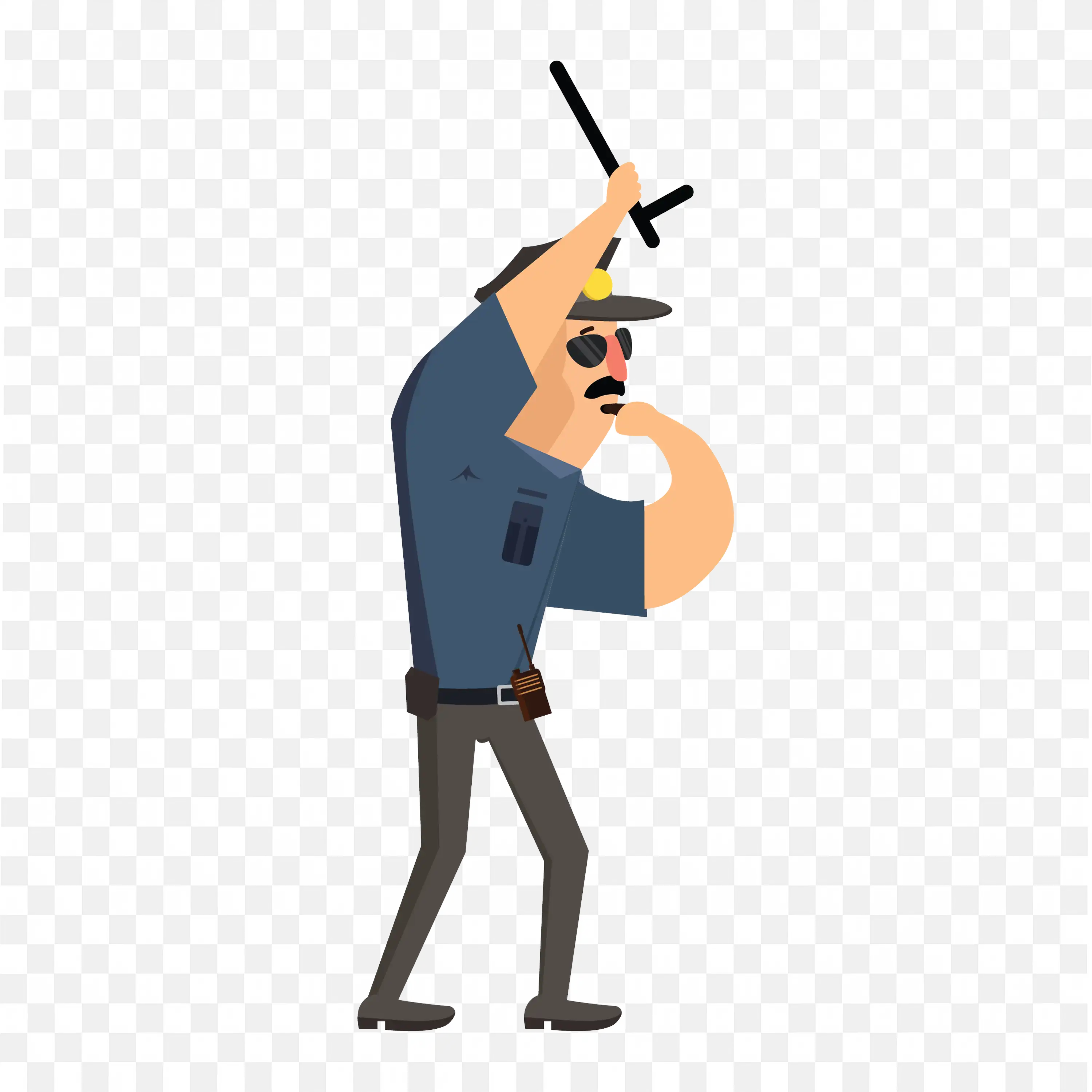 Police Officer Holding Baton in Defensive Stance Cartoon Png