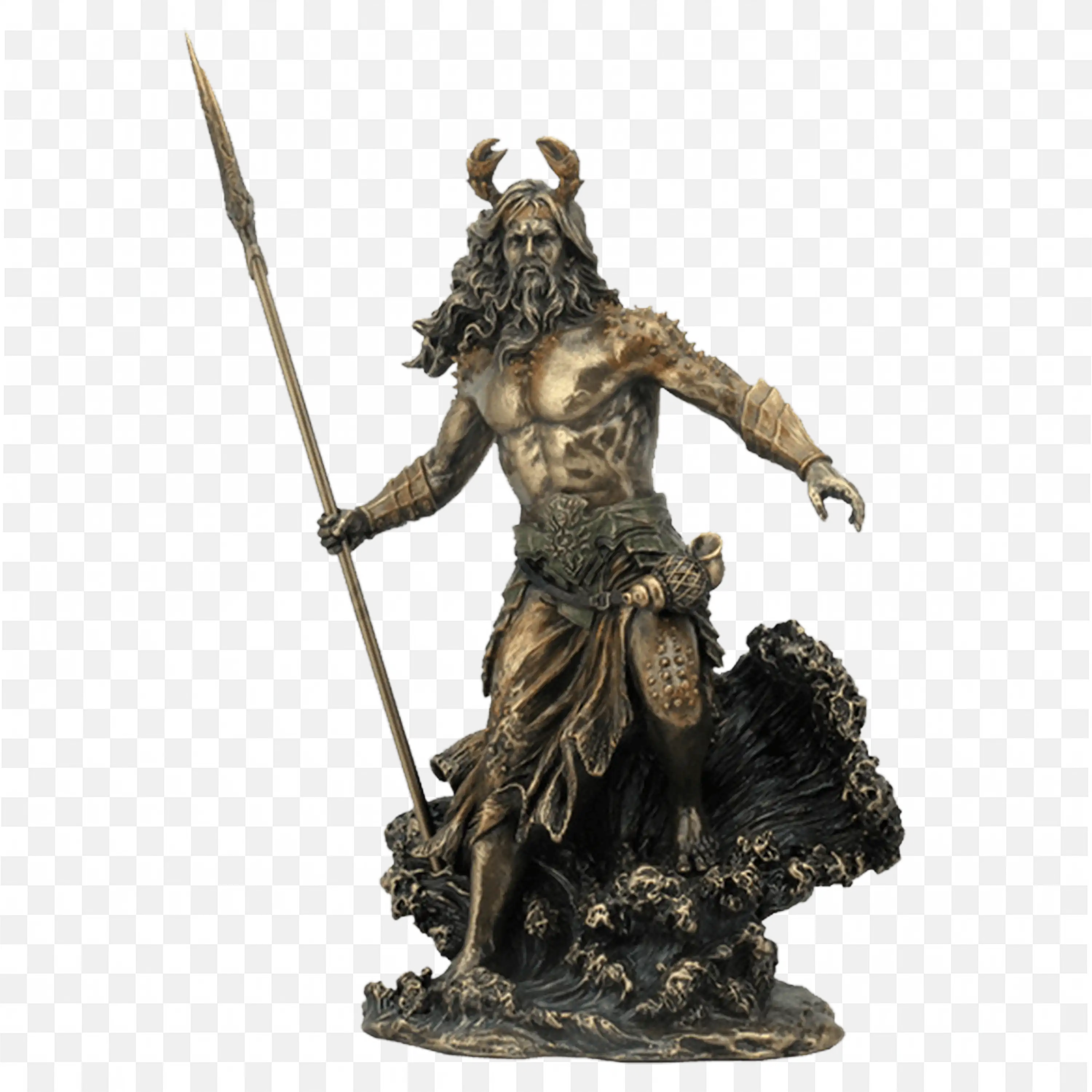 Poseidon Greek Sea God Figurine with Trident and Waves
