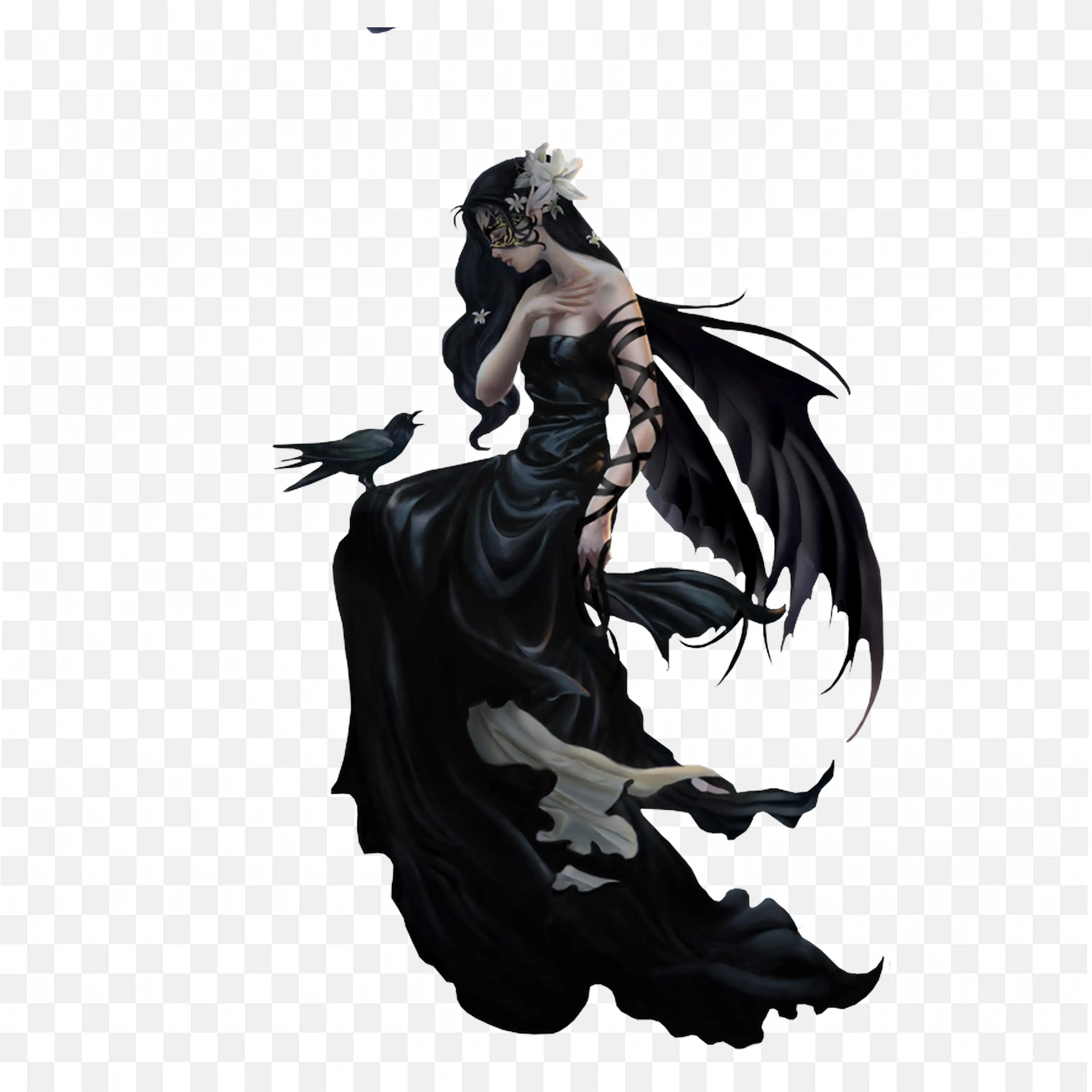 Pretty Gothic Lady with Crow Dark Aesthetic Art Style