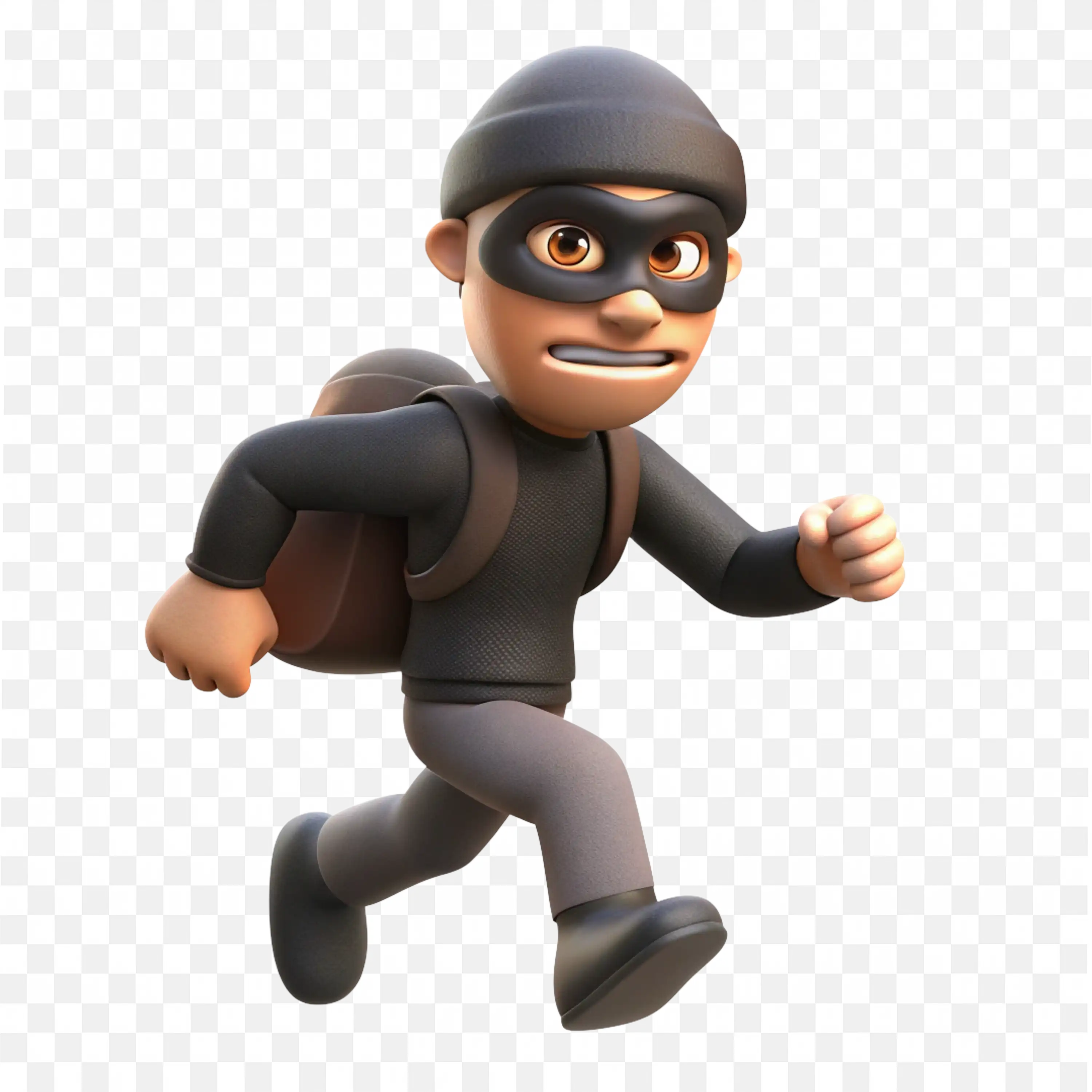 Robber in Mask Running with Bag on Back and Shoulder