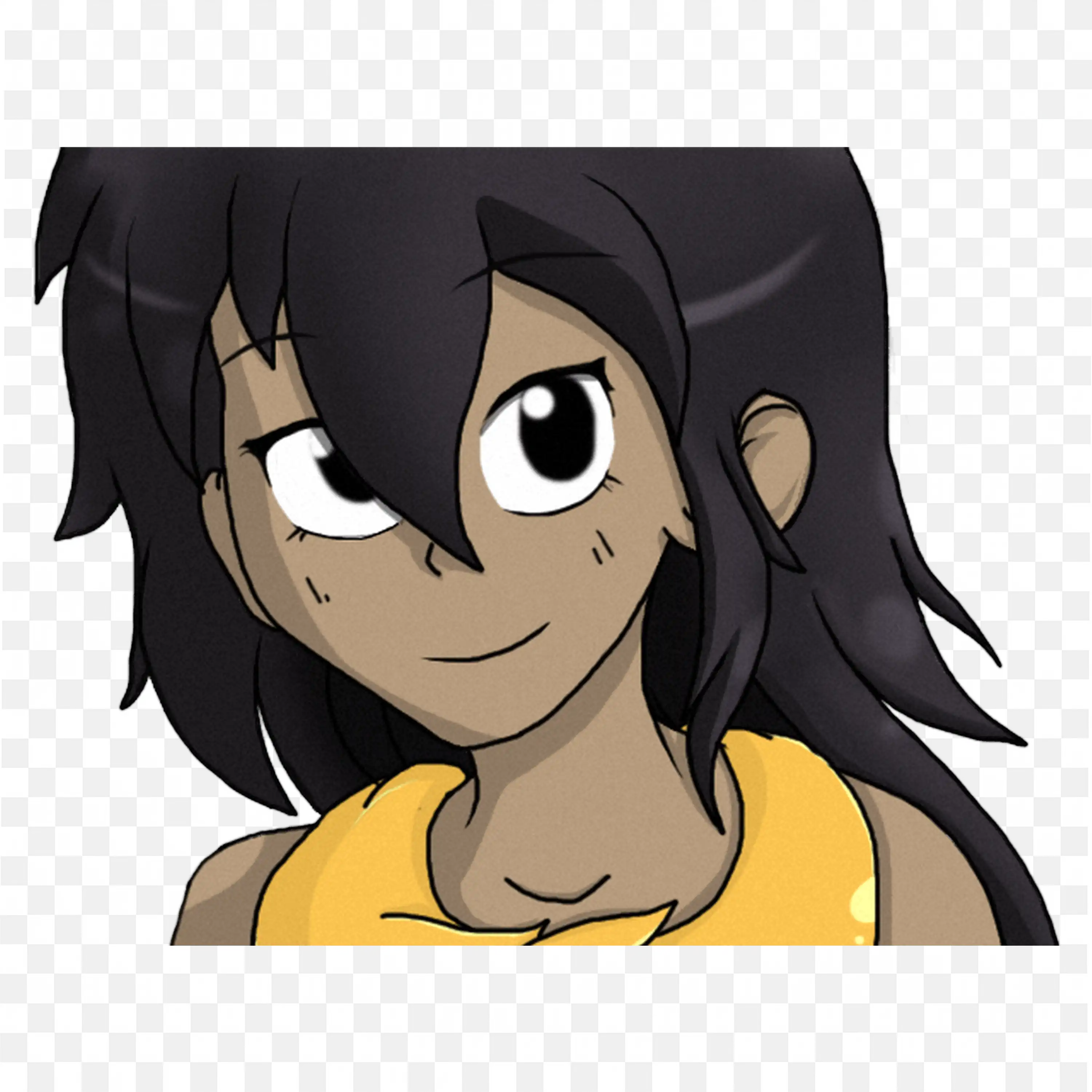 Smiling Anime Girl with Dark Hair and Yellow Outfit Png