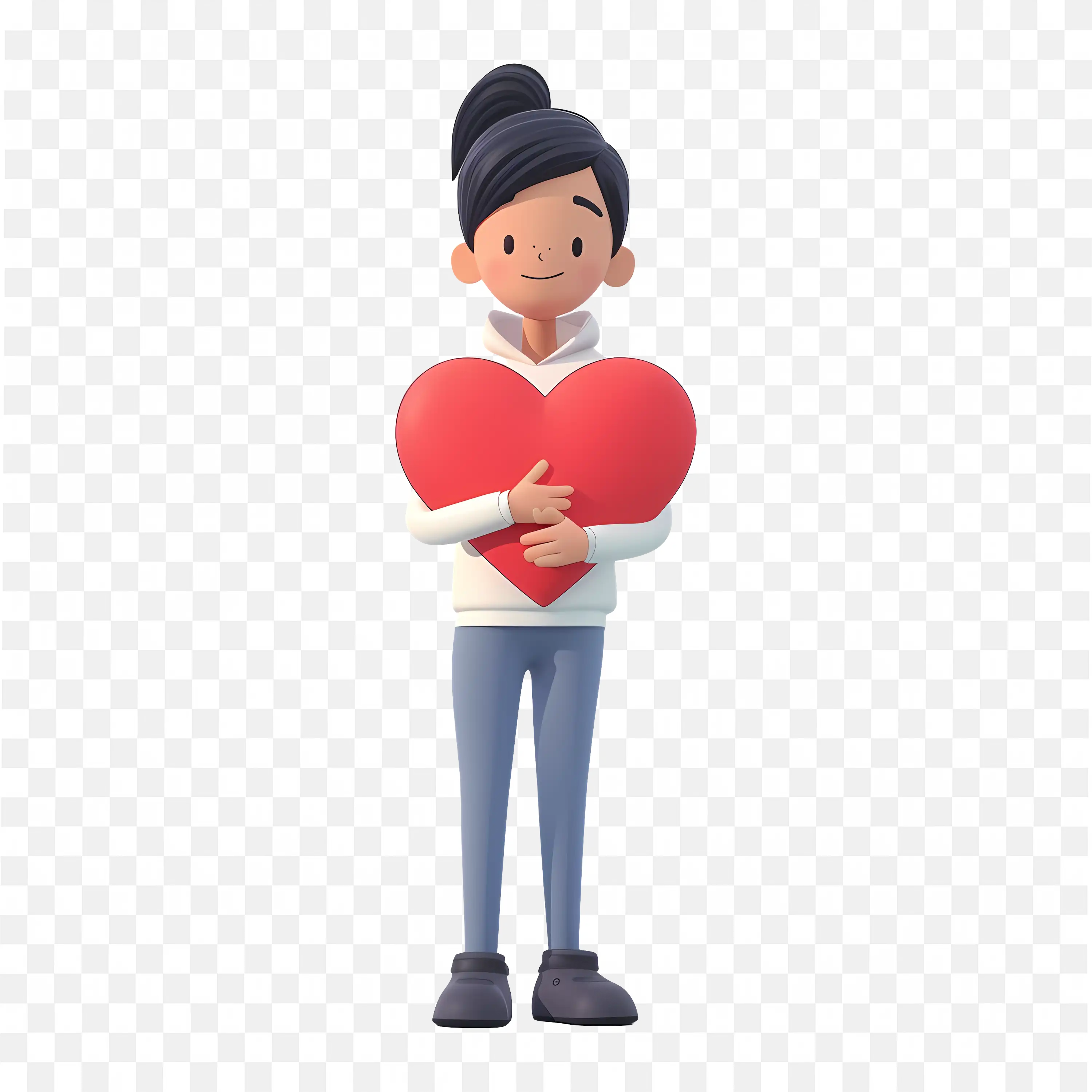 Smiling Cartoon Girl Holding a Red Heart with Love