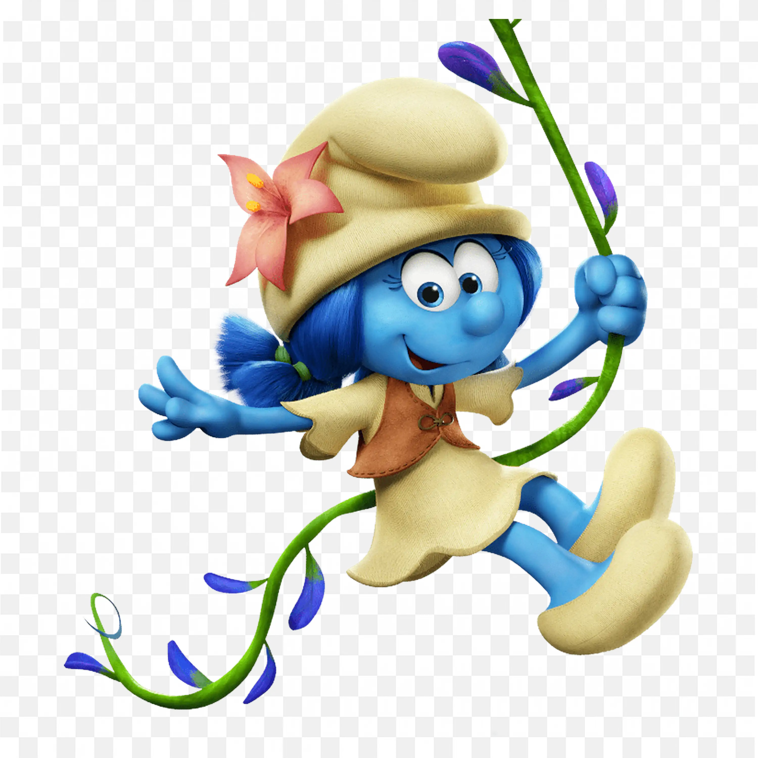 Smurfette Swinging on Vine with Flower in Hat Png Images