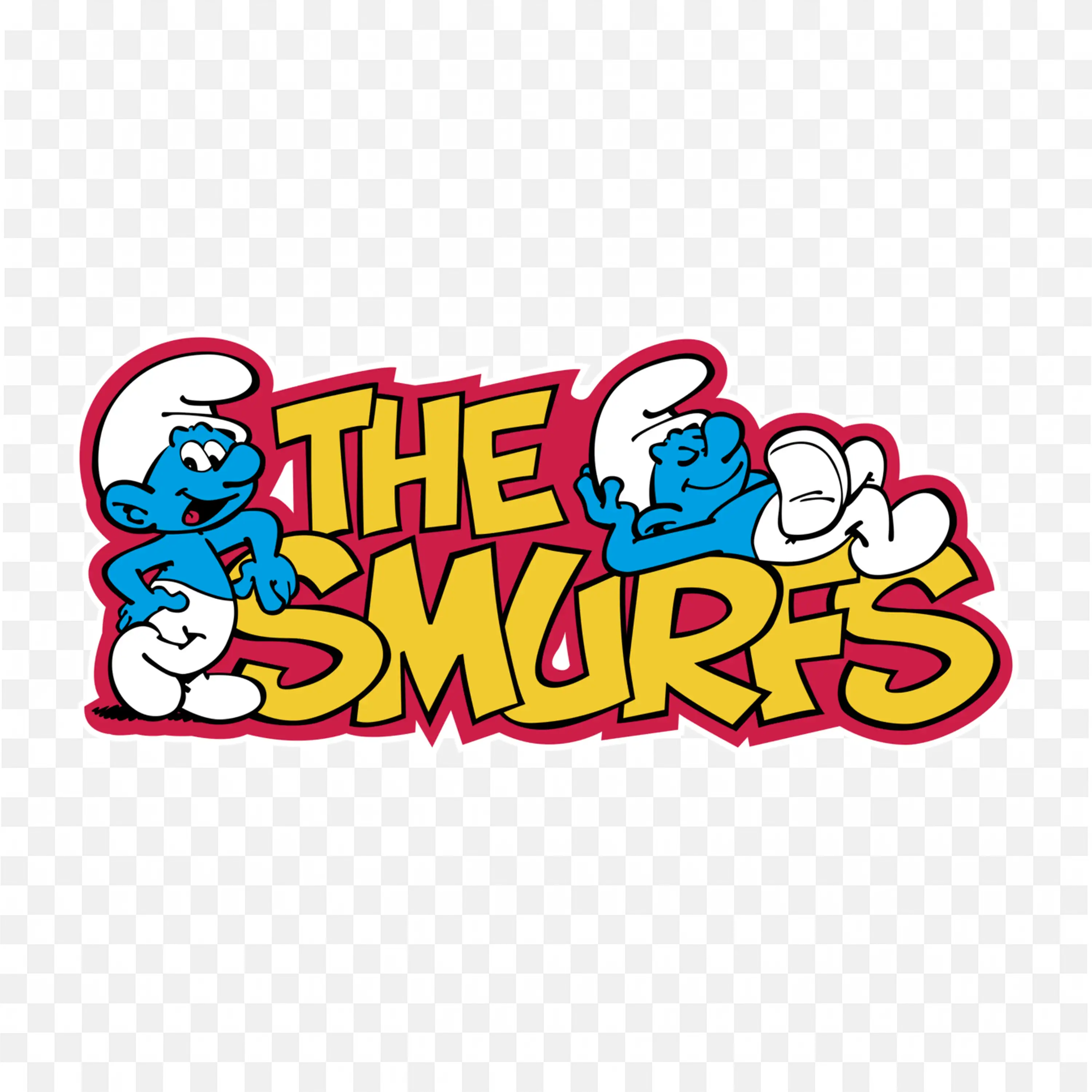 The Smurfs Cartoon Logo with Two Blue Characters Png Image