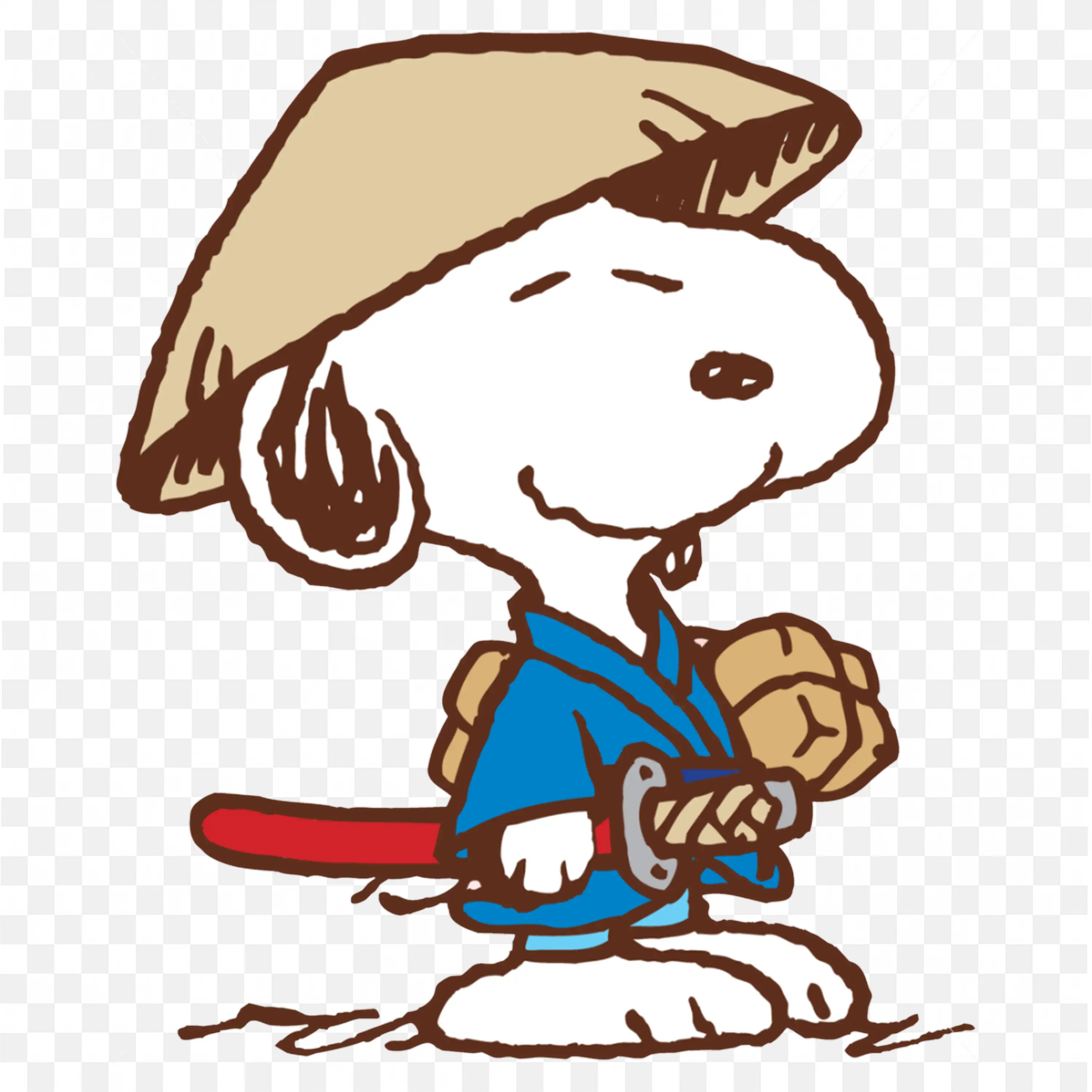 Snoopy Samurai Character in Blue Robe and Straw Hat Art Png