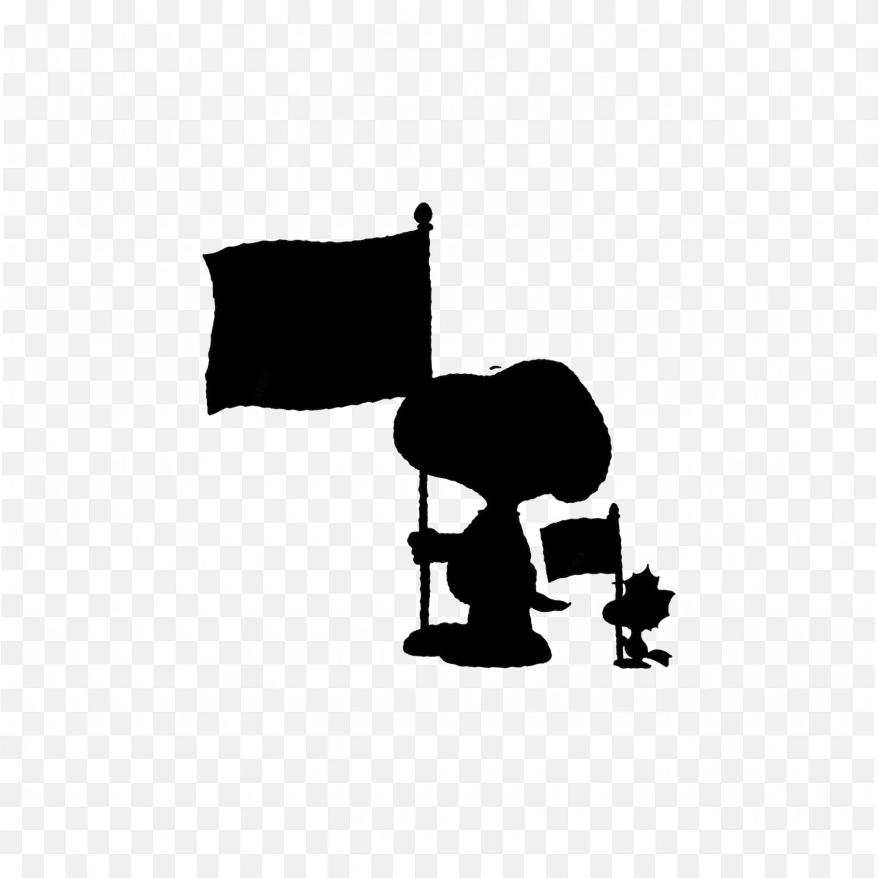 Snoopy and Woodstock Holding Flags Shadow Png for Free