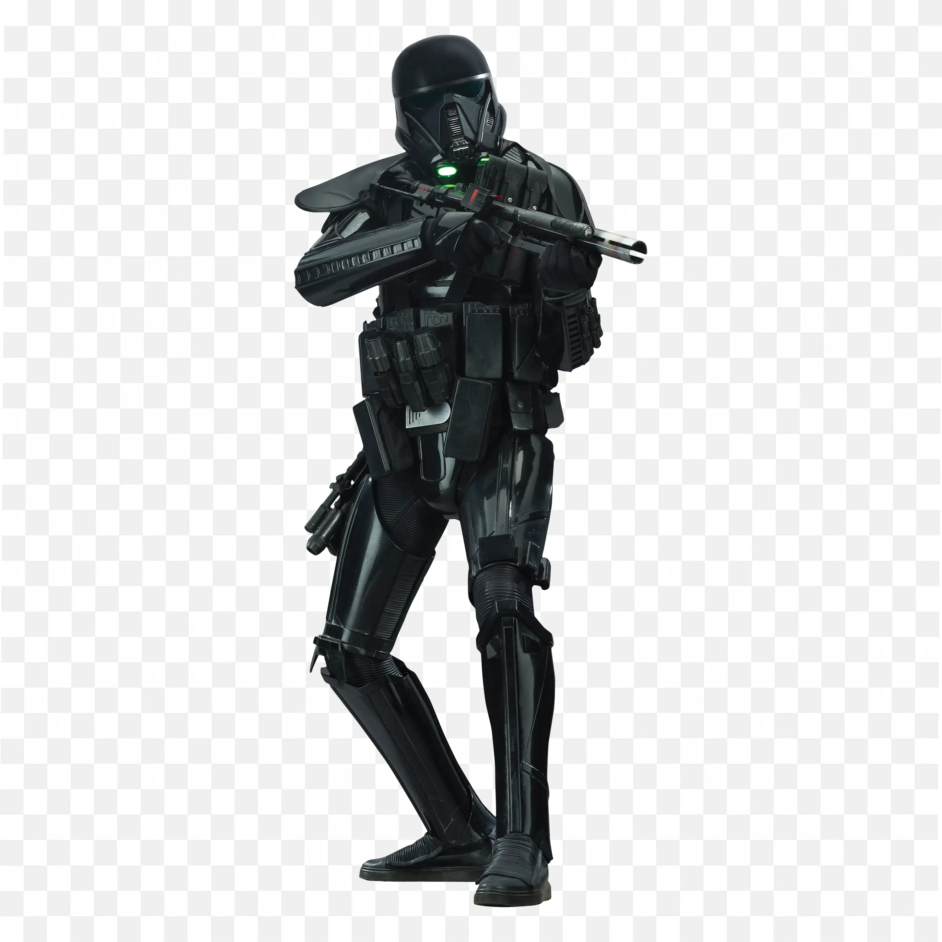Star Wars Death Trooper in Black Armor Holding Blaster Rifle