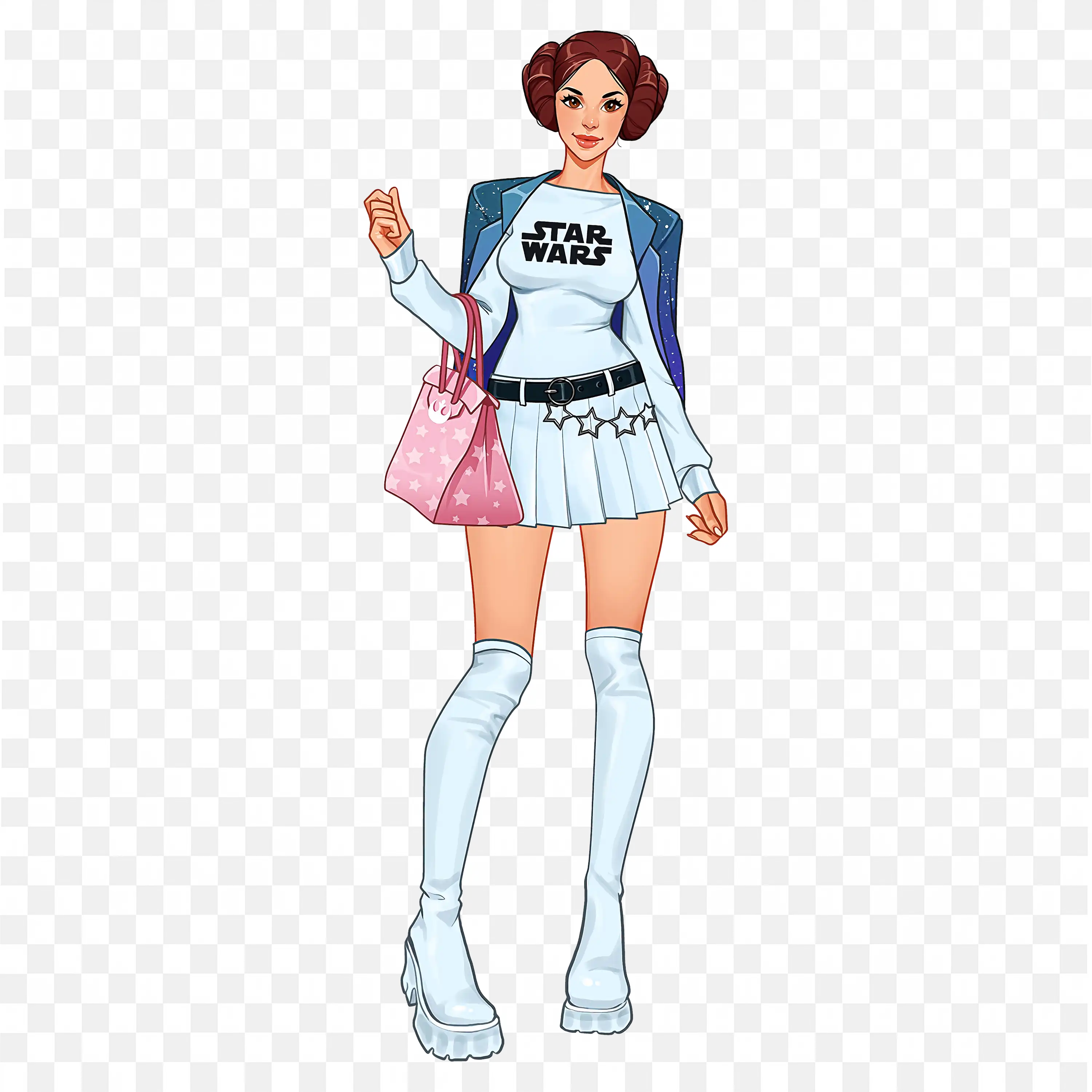 Stylish Cartoon Woman in Star Wars Outfit of Princess Png