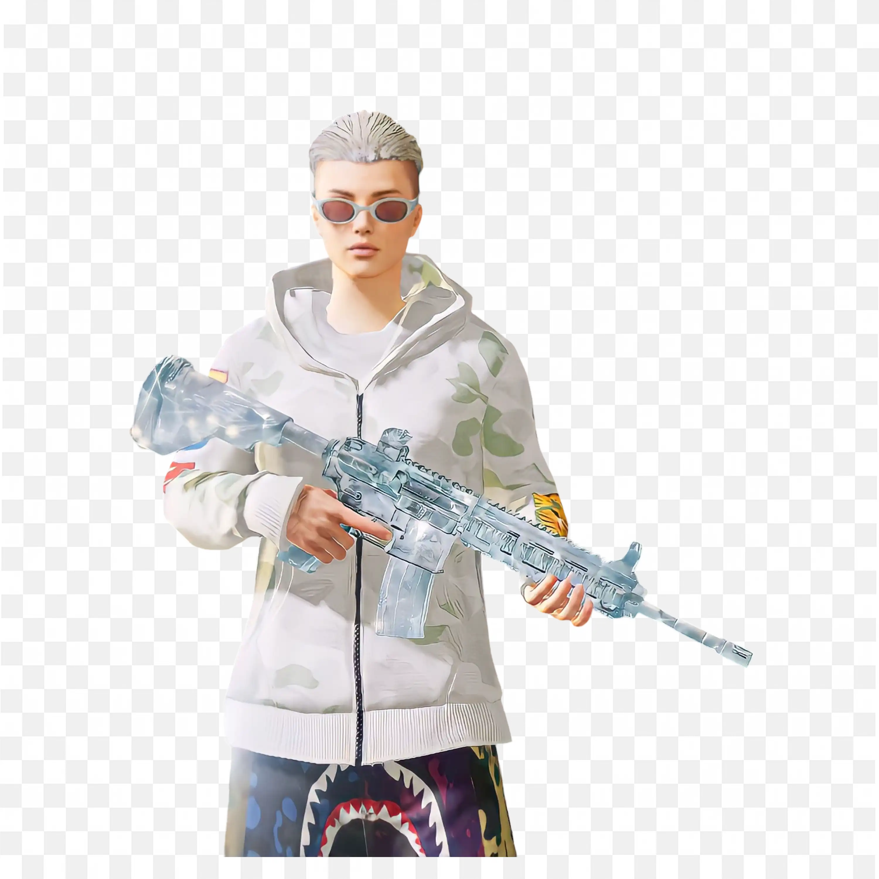 Stylish Gamer with Ice Gun and Cool Sunglasses Look