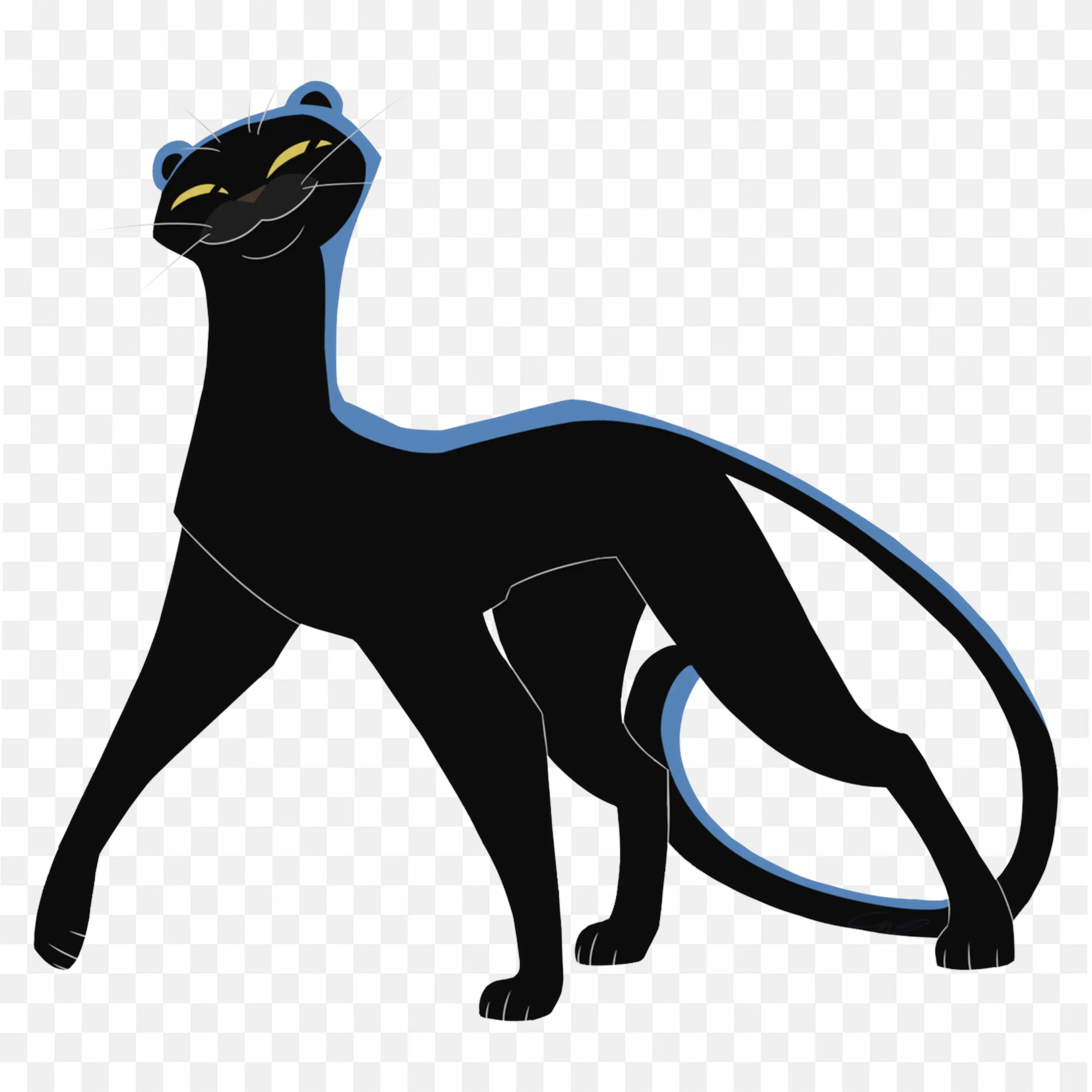 Stylized Cartoon Panther with Blue Accents Black Big Cat