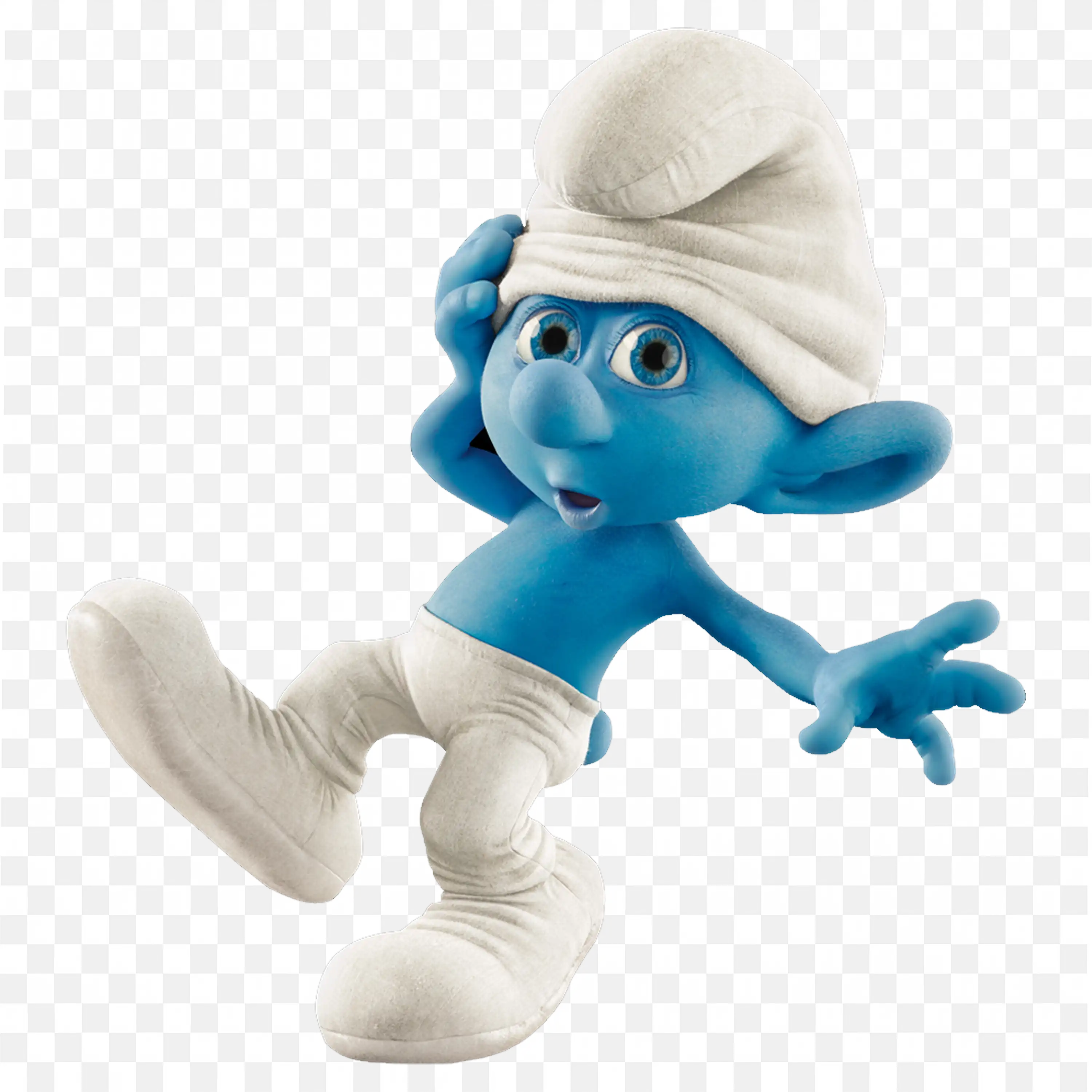Surprised Smurf Character in White Hat and Pants Png Image