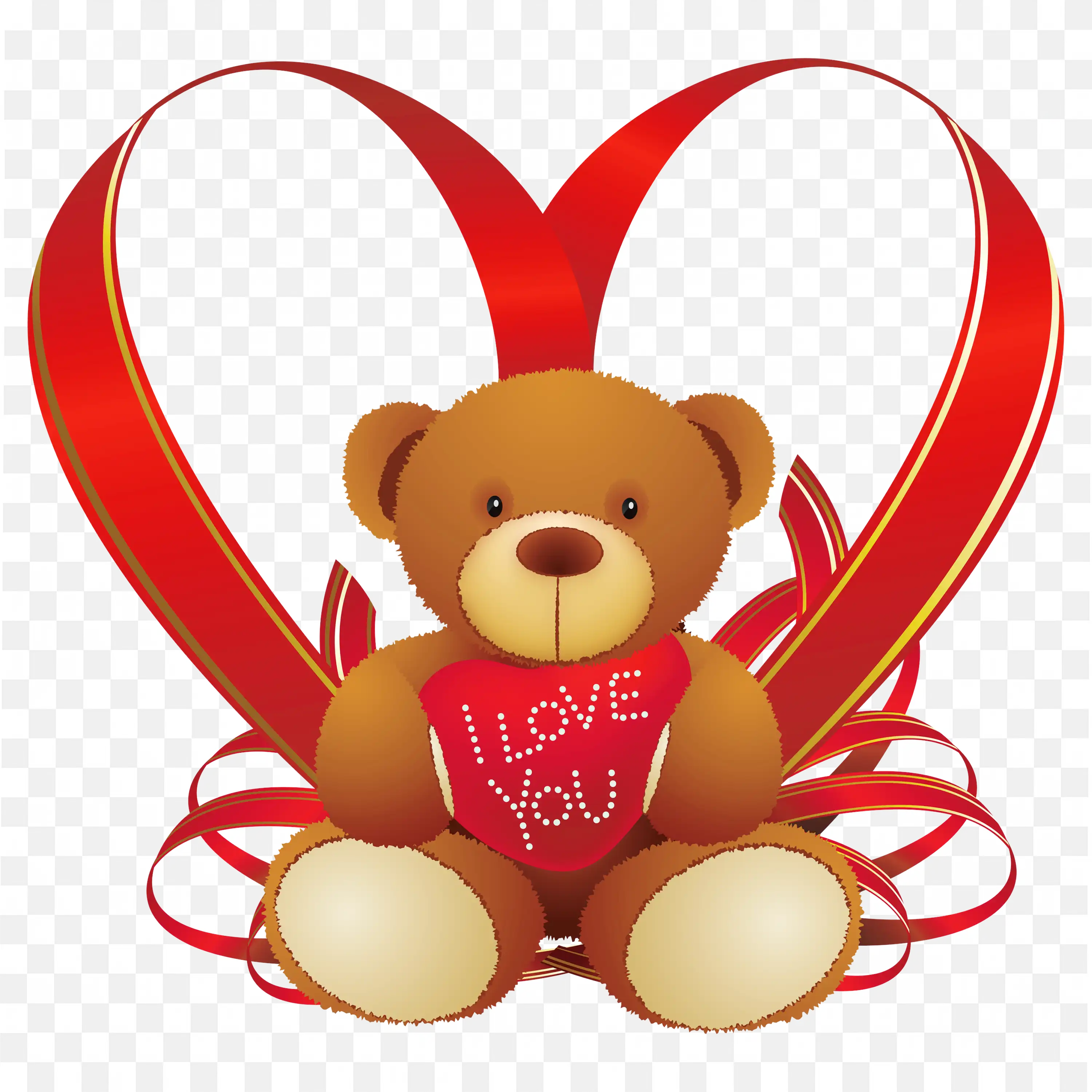 Teddy Bear with I Love You Heart and Ribbon Png Image