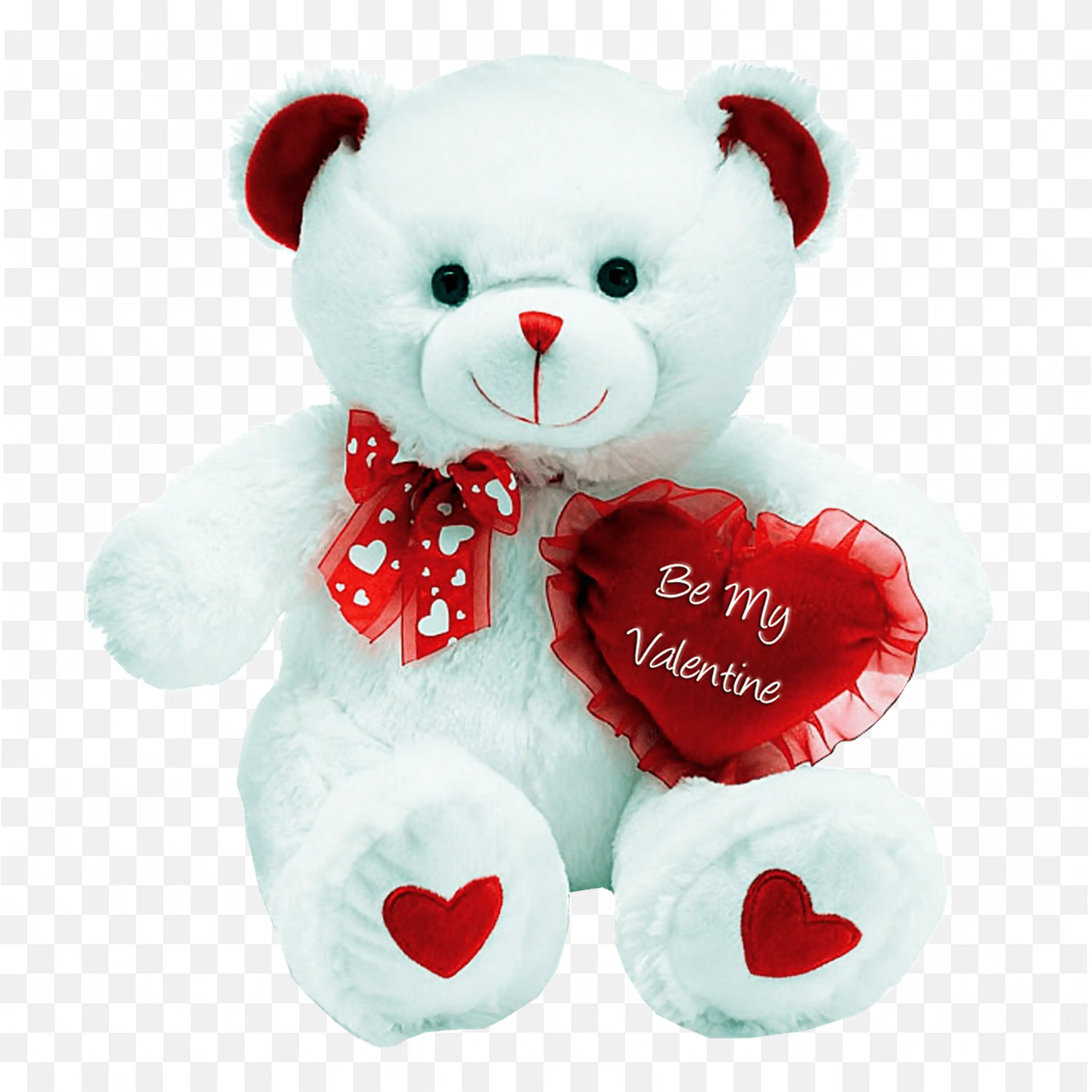White Teddy Bear with Valentine Heart Be My Valentine Png