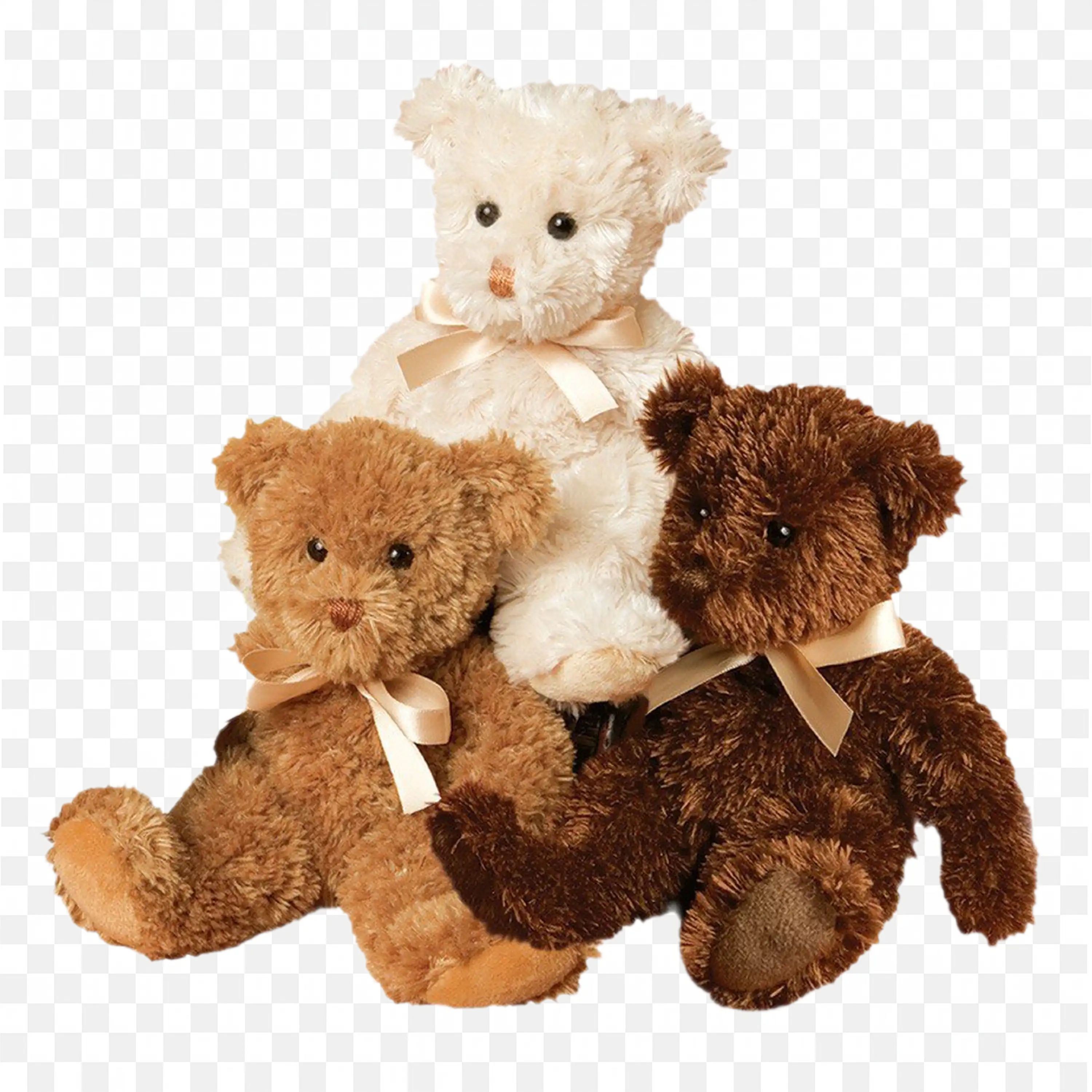 Three Soft Teddy Bears with Cute Ribbon Bows Free Png