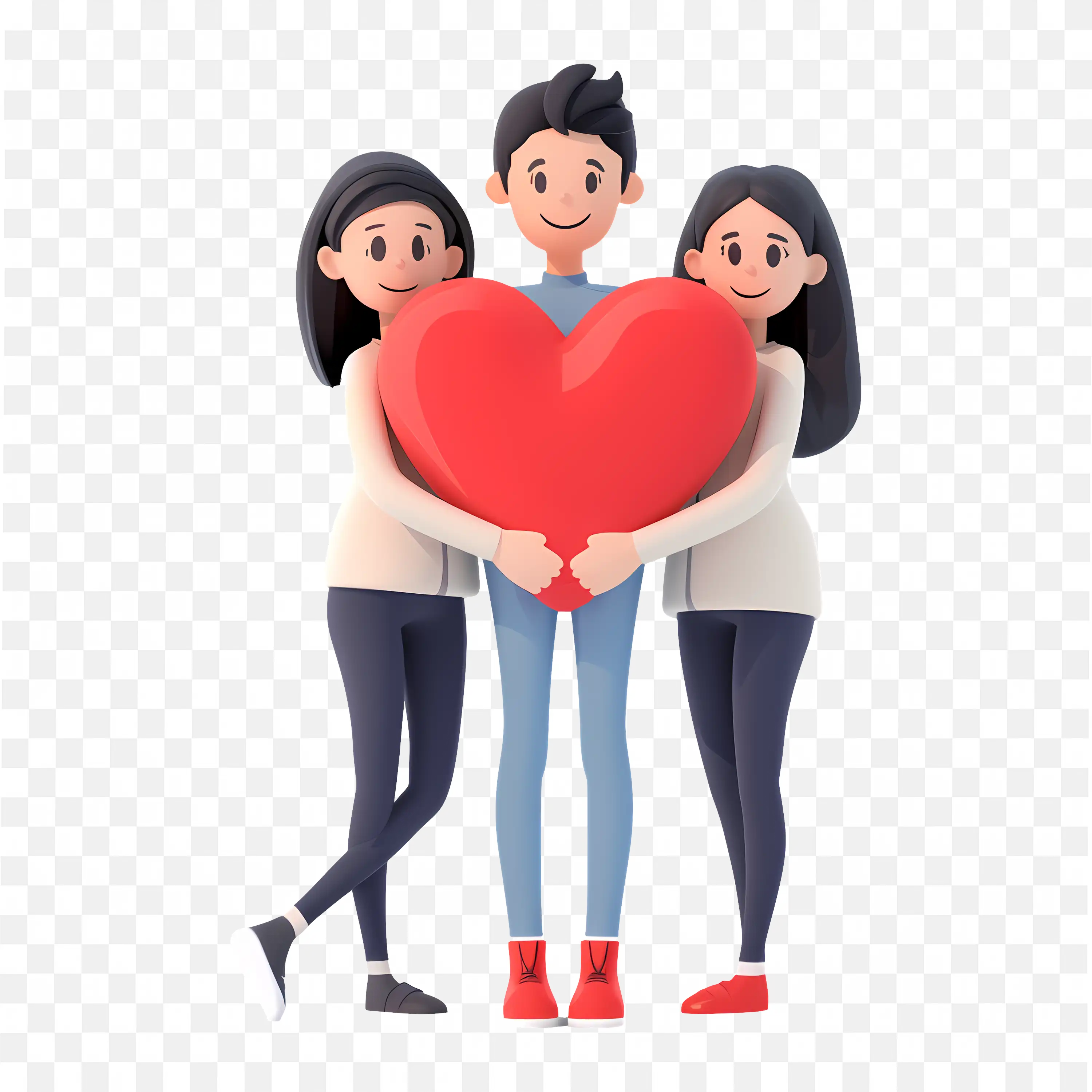 3D Two Sisters and One Brother Holding Love Heart Png