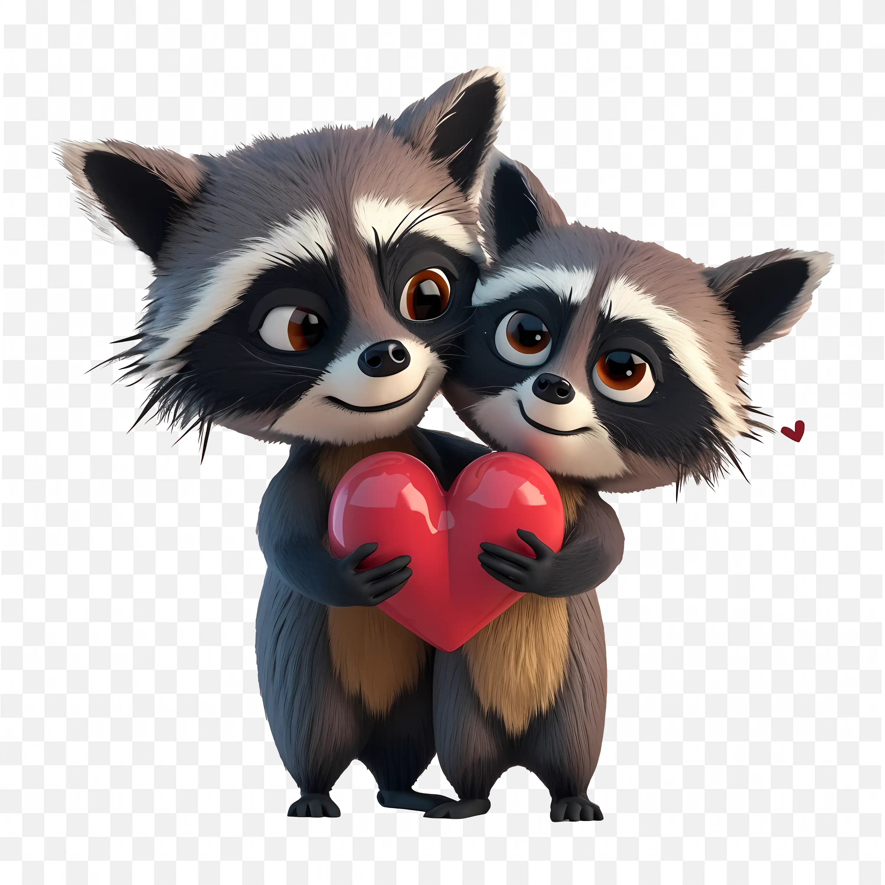 3D Valentine Raccoon Cute Cartoon Holding Heart with Love Expression