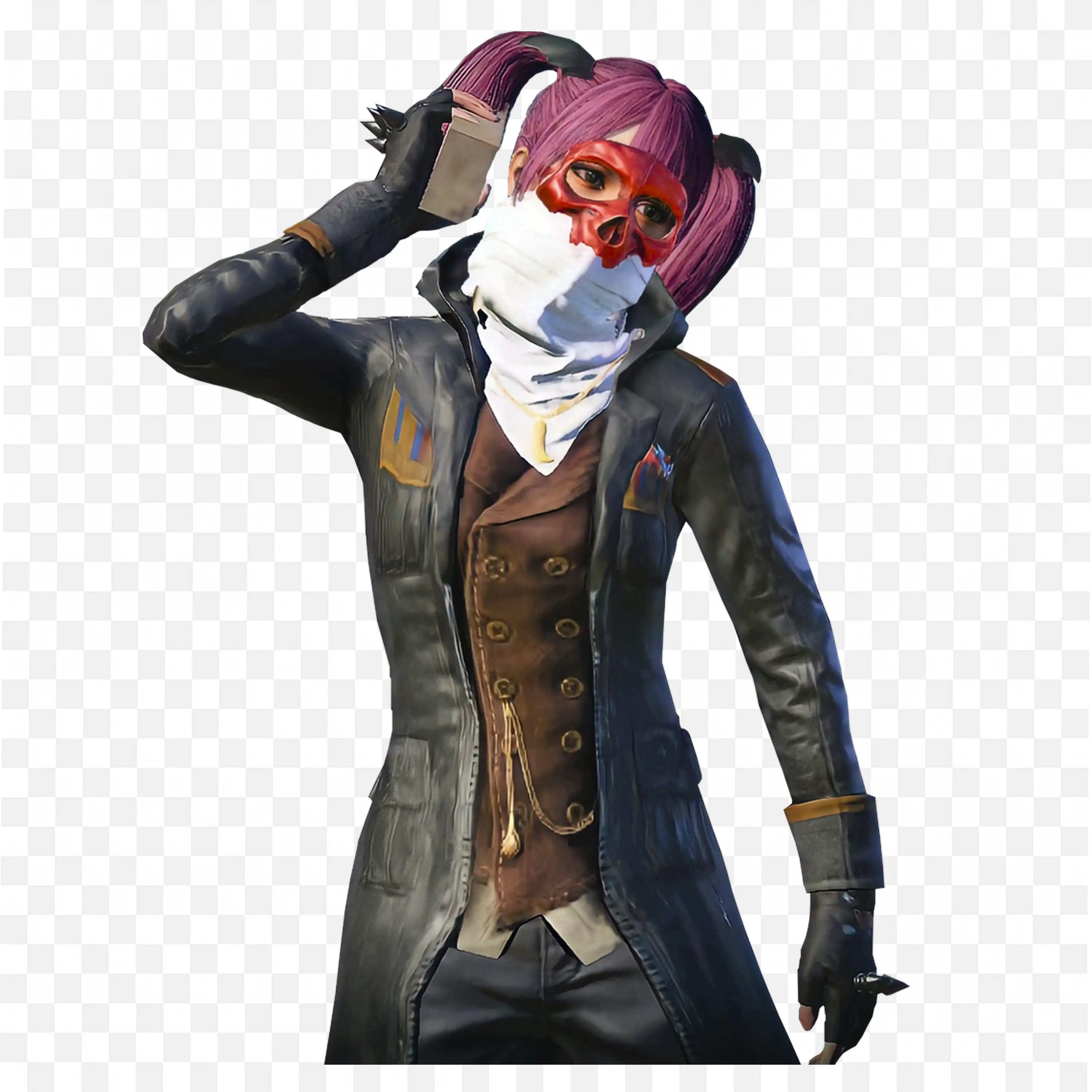 Warrior Girl with Red Skull Mask and Pigtails Free Png Images