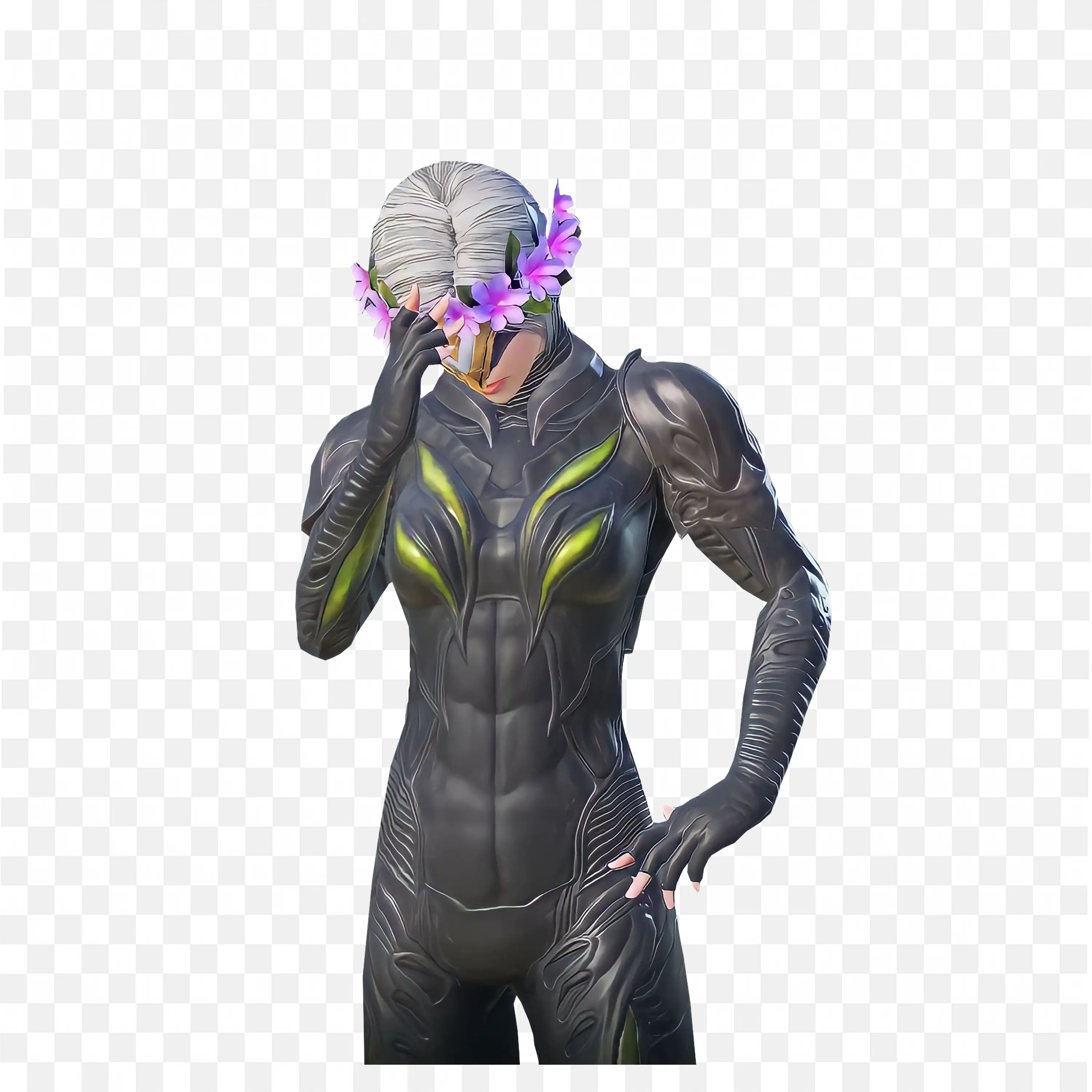 Warrior in Sleek Armor and Floral Headpiece Free Png Images