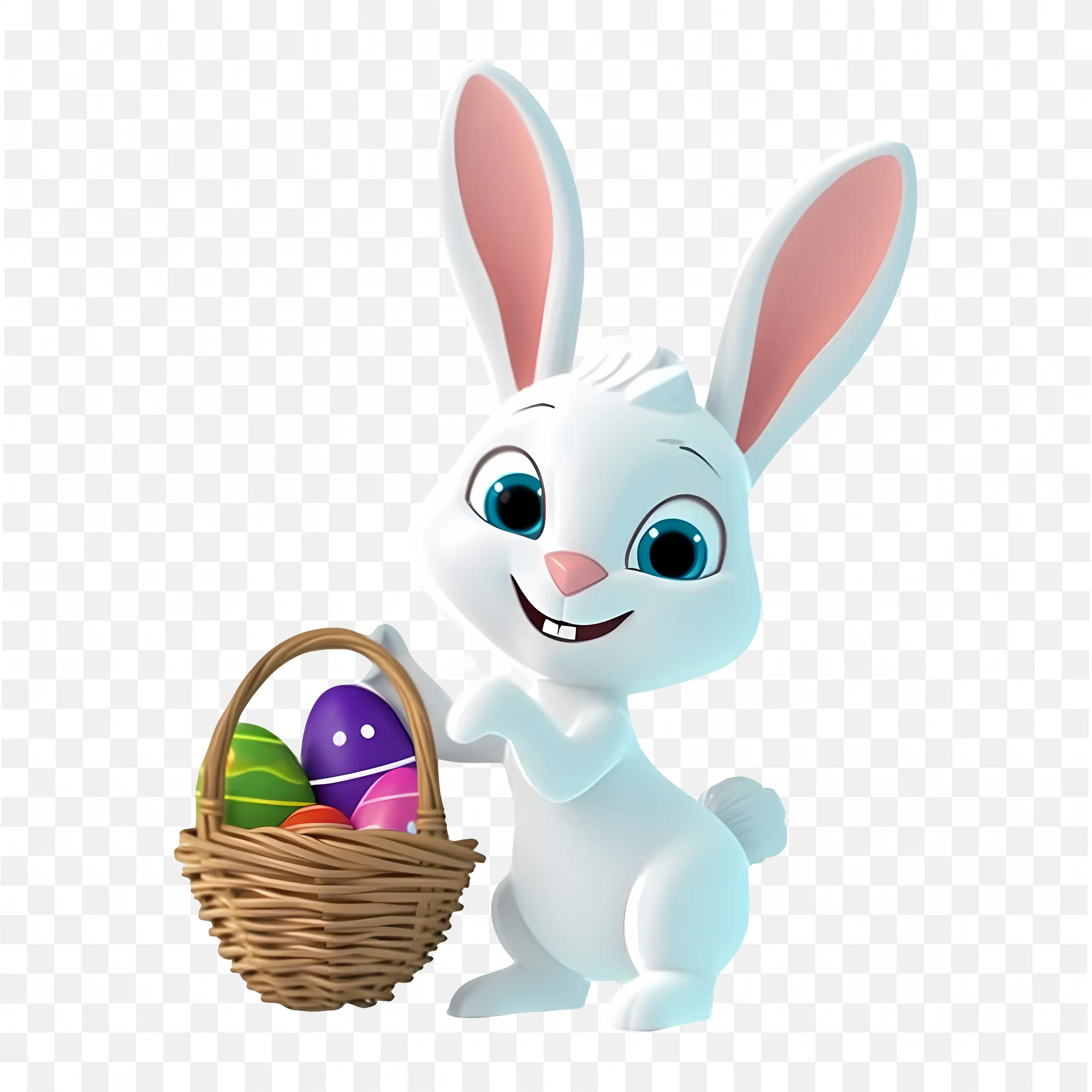 Happy White Rabbit Holding Fruit Basket Cute 3D Cartoon Bunny Character