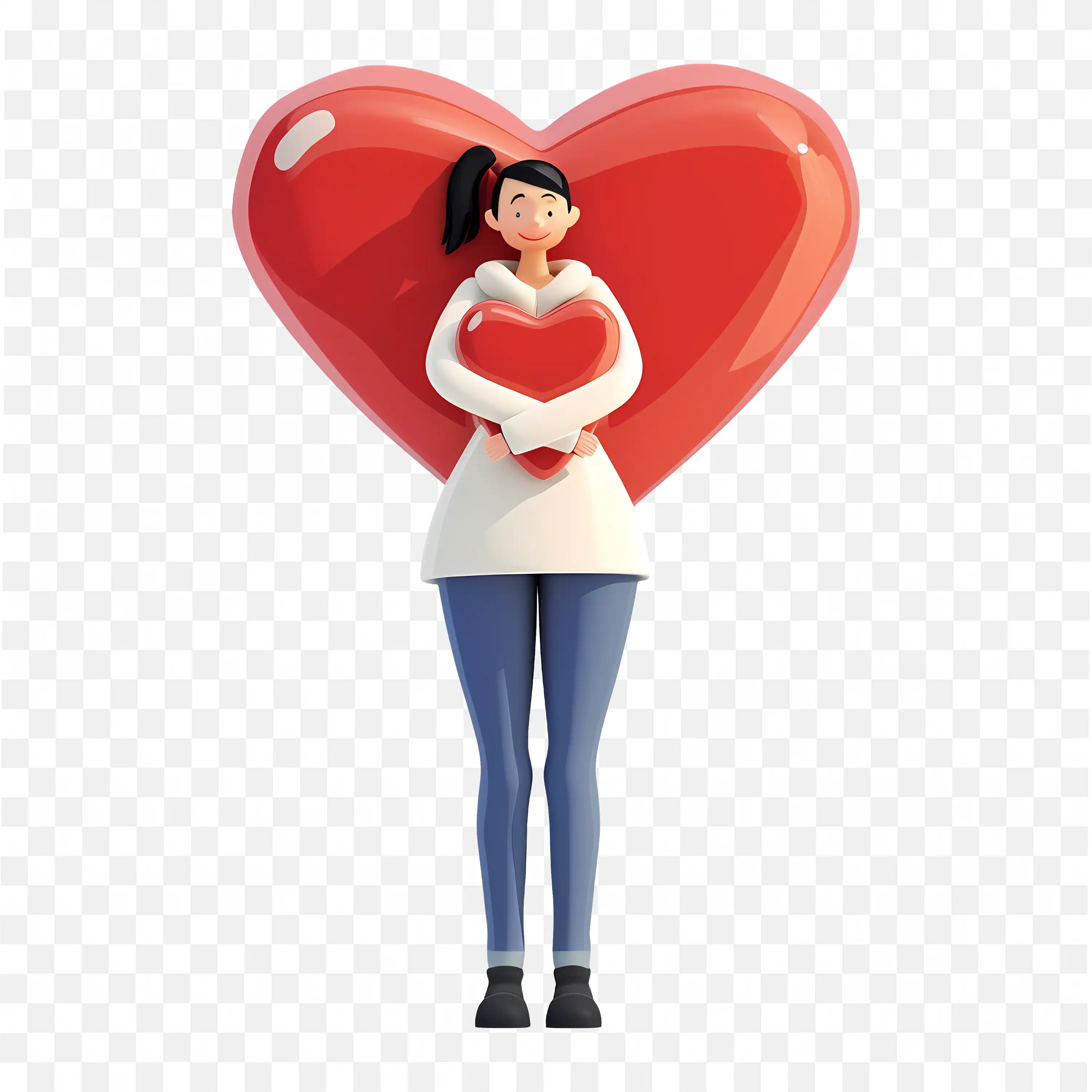 3D Cartoon Woman Holding Love Heart Cute People Illustration
