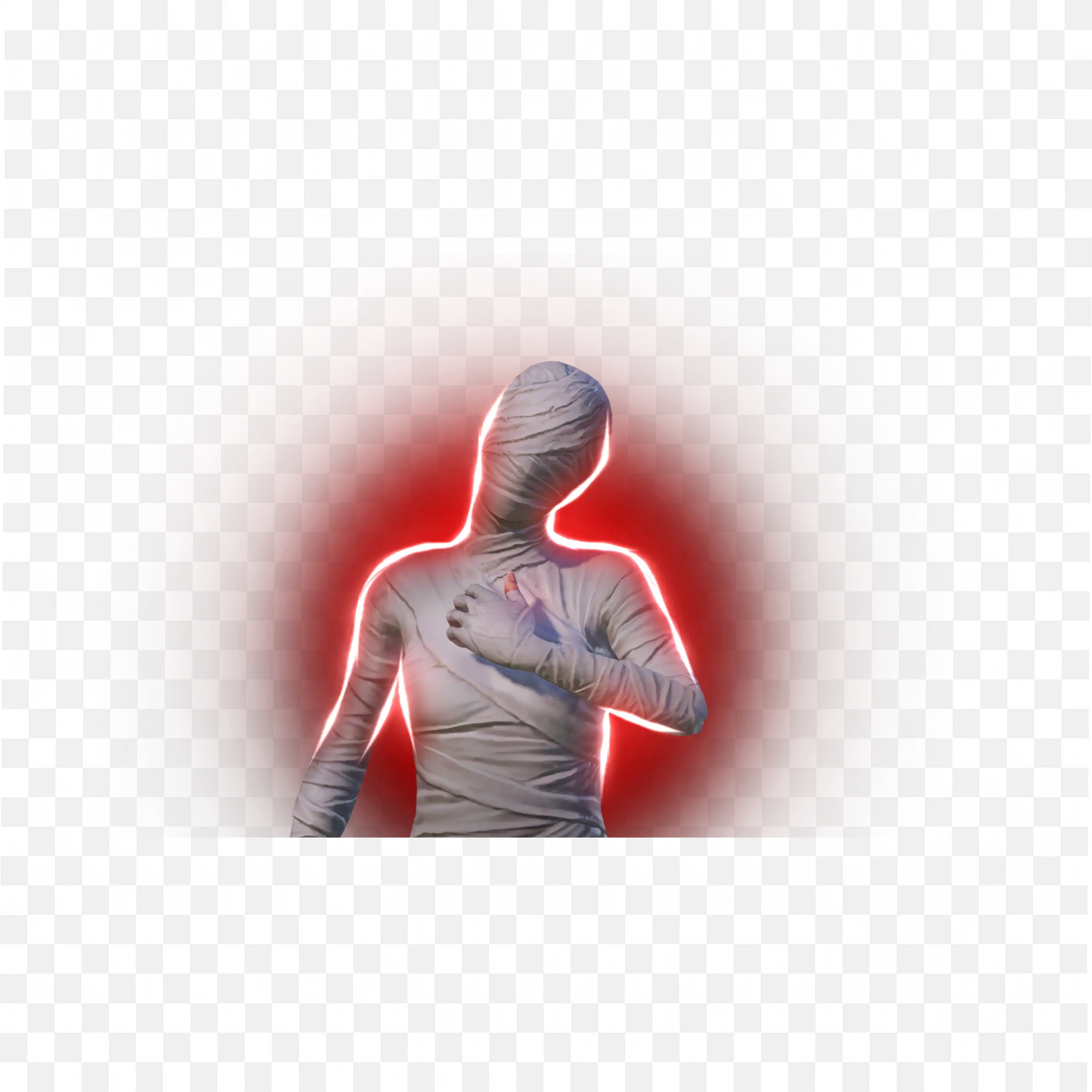 Wrapped Figure with Intense Red Glow and Hand on Chest Png