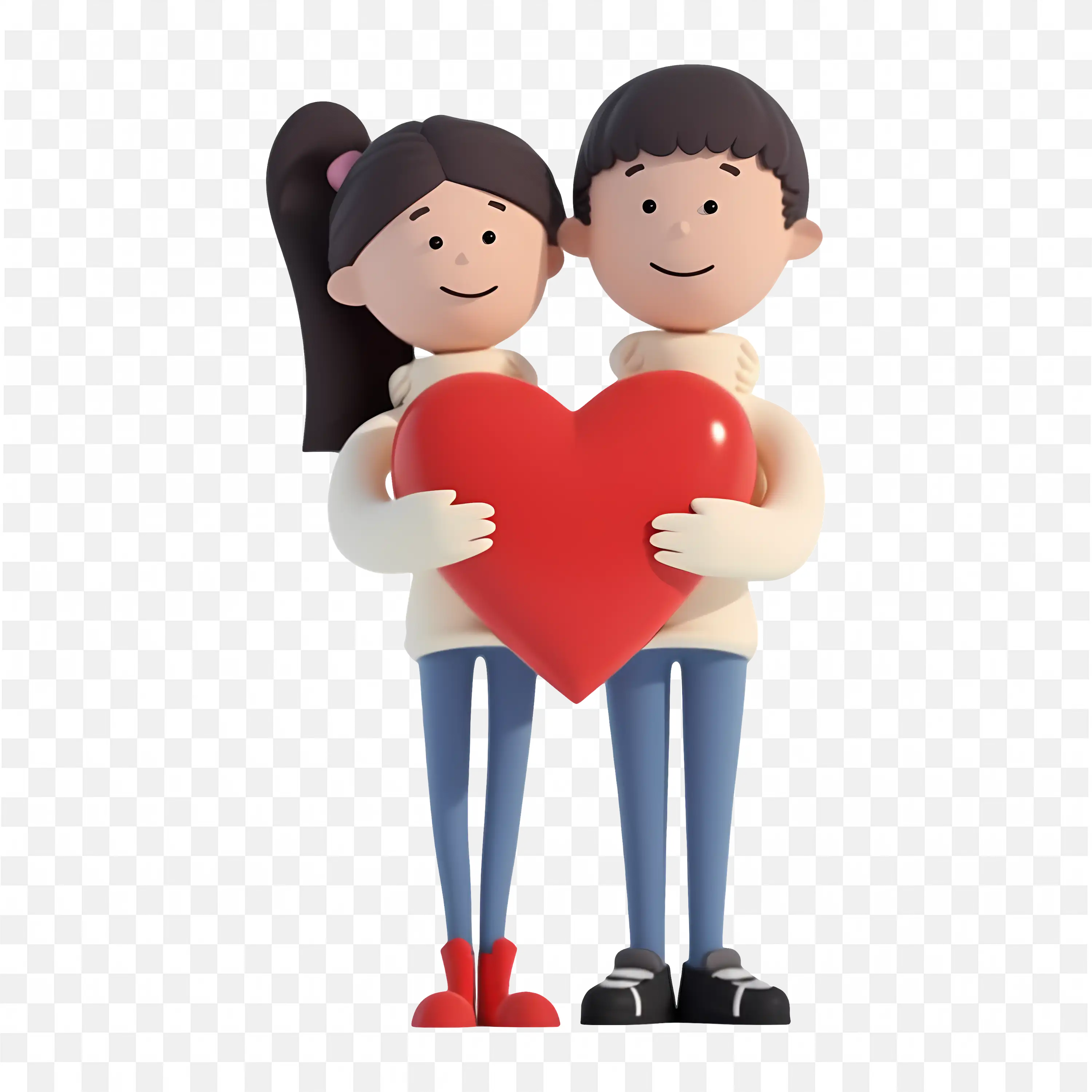 3D Young Couple Hugging While Holding Red Heart Valentine