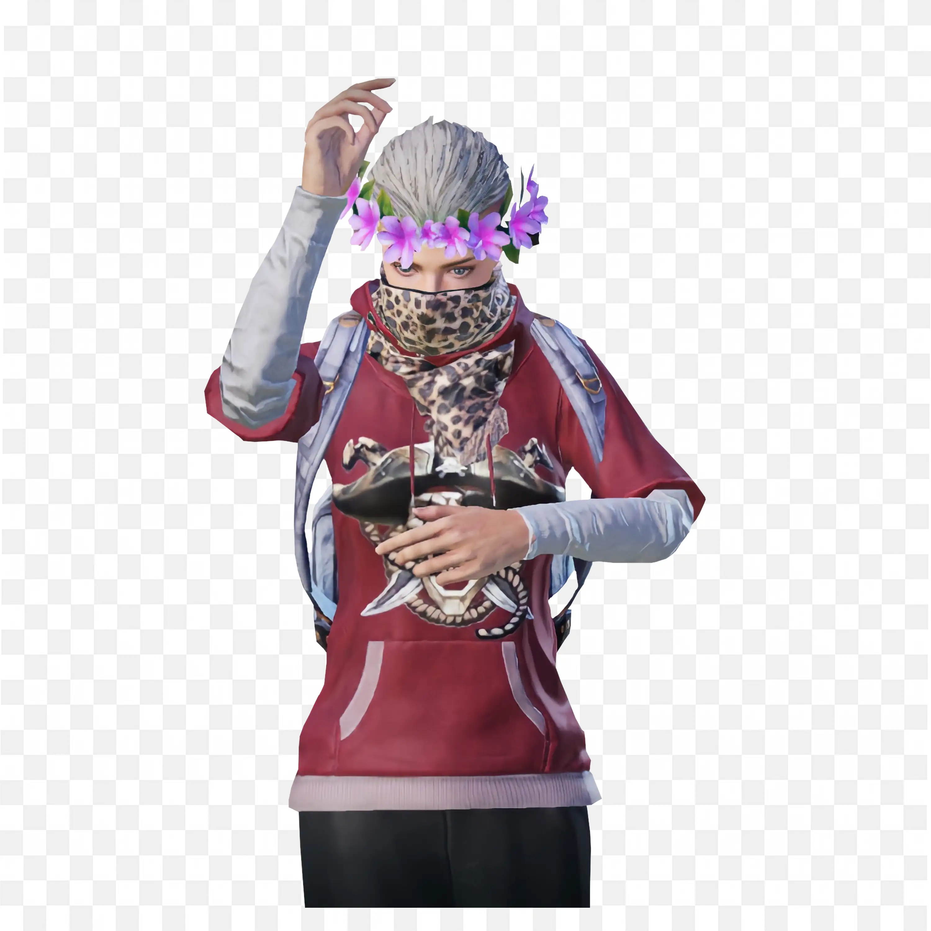 Young Fighter in Red Dress with Scarf and Flower Crown Png