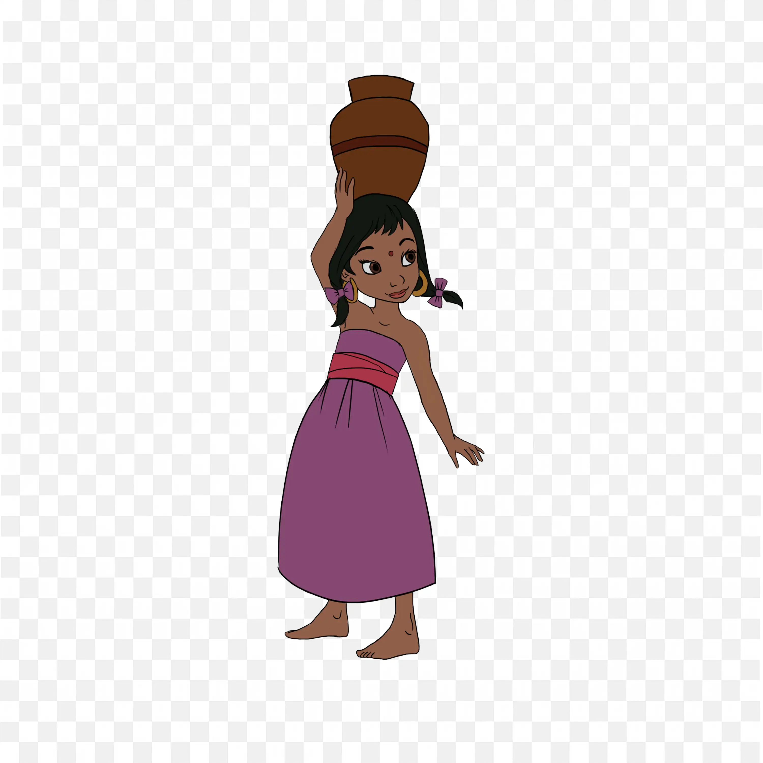 Young Indian Girl Carrying a Water Pot Traditional Free Png